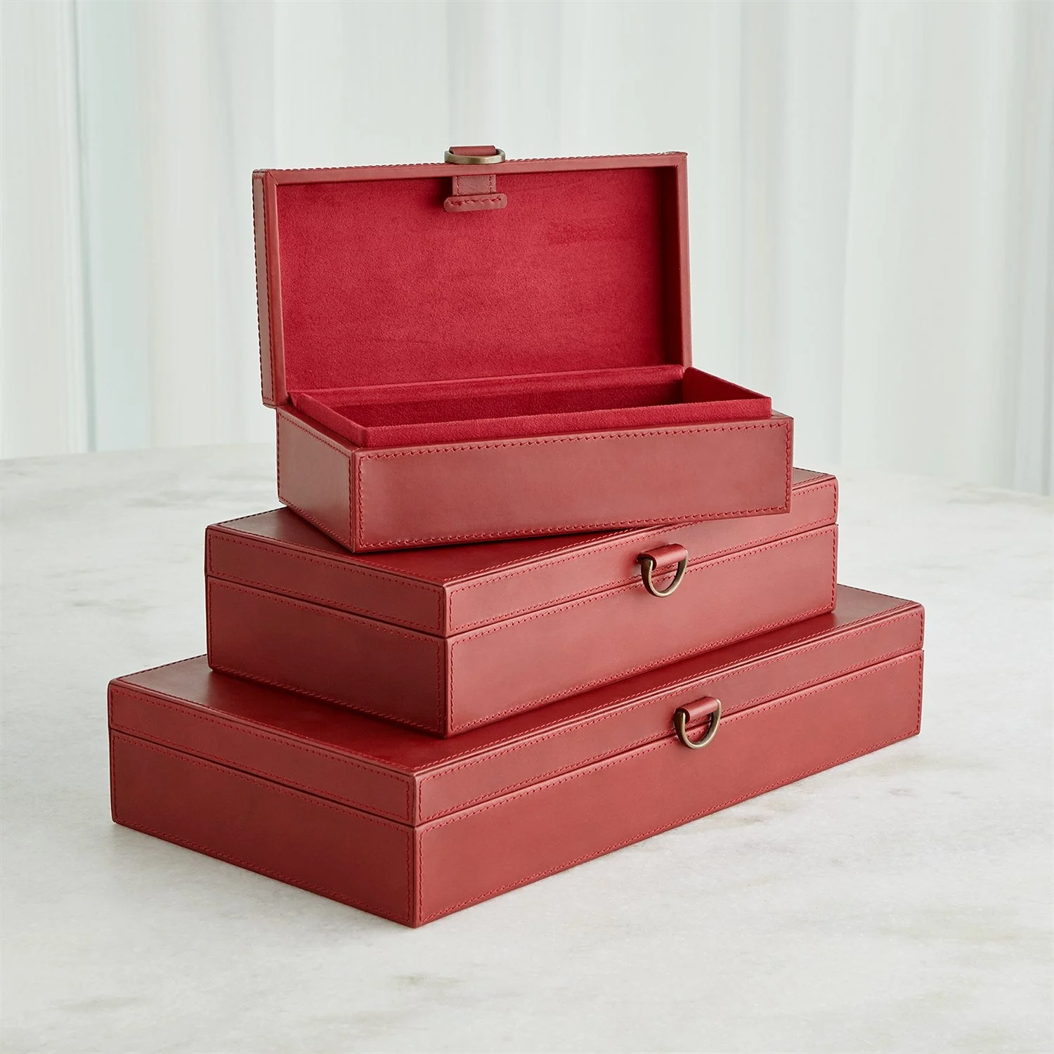 Global Views Marbled Leather D Ring Box - Deep Red - Image 2