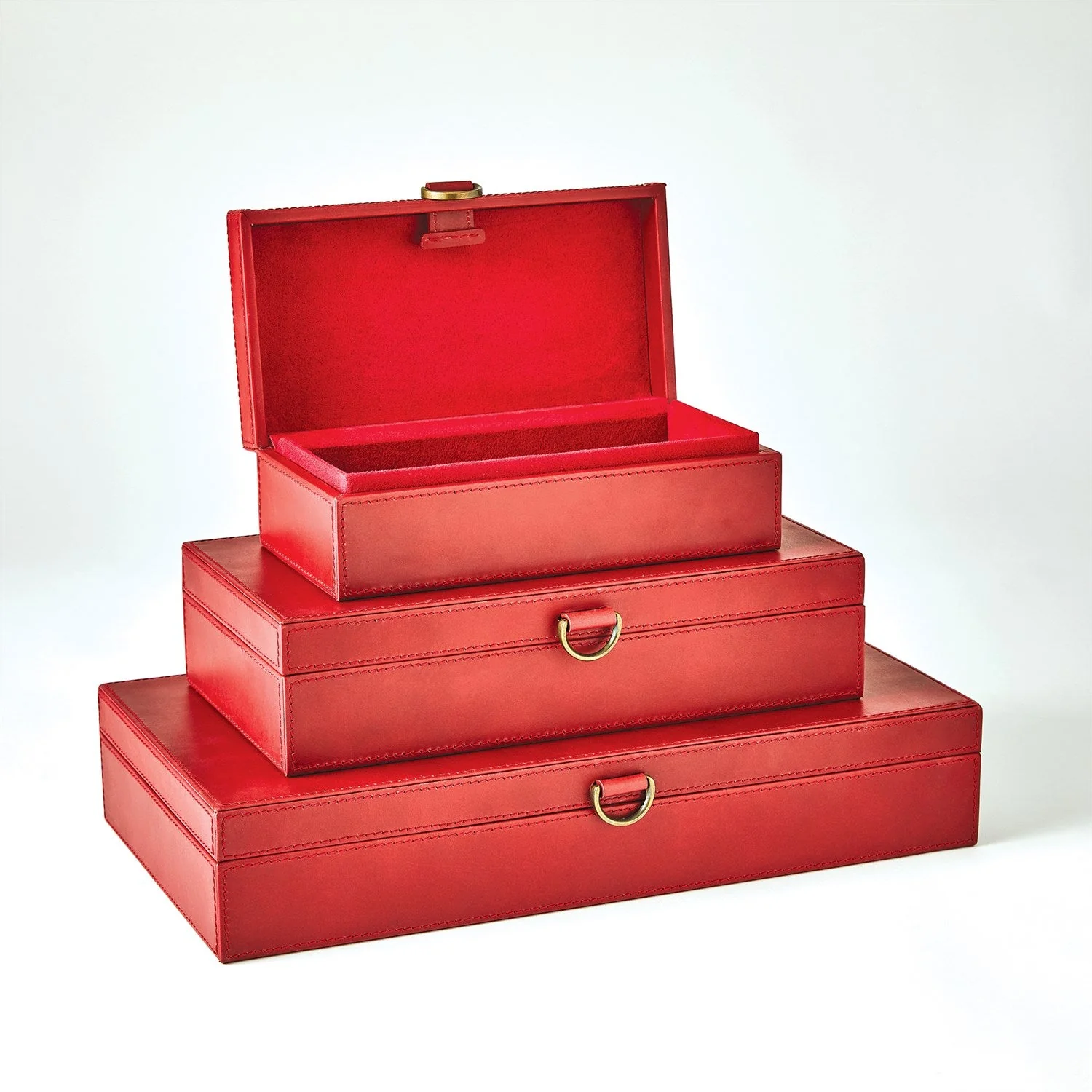 Global Views Marbled Leather D Ring Box - Deep Red - Image 3