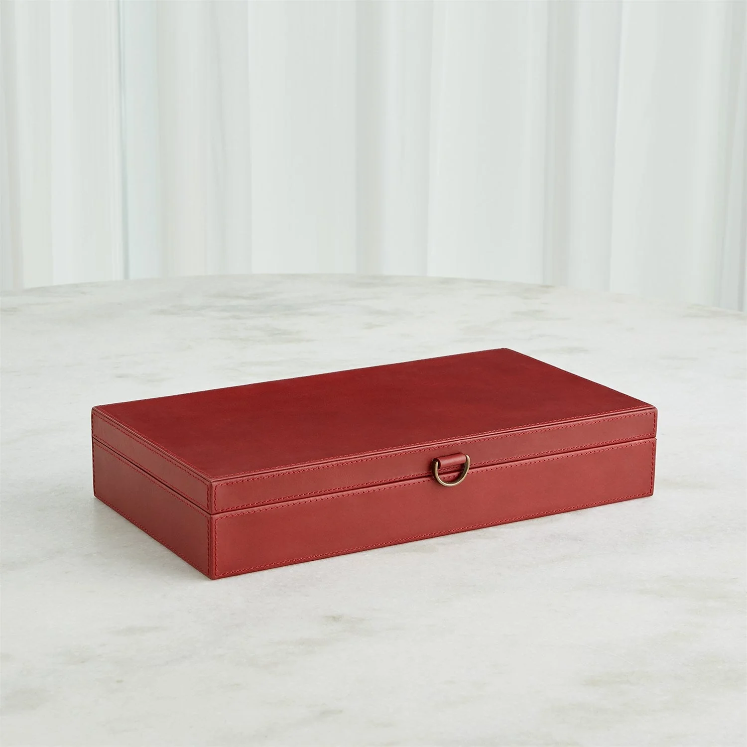 Global Views Marbled Leather D Ring Box - Deep Red - Image 6