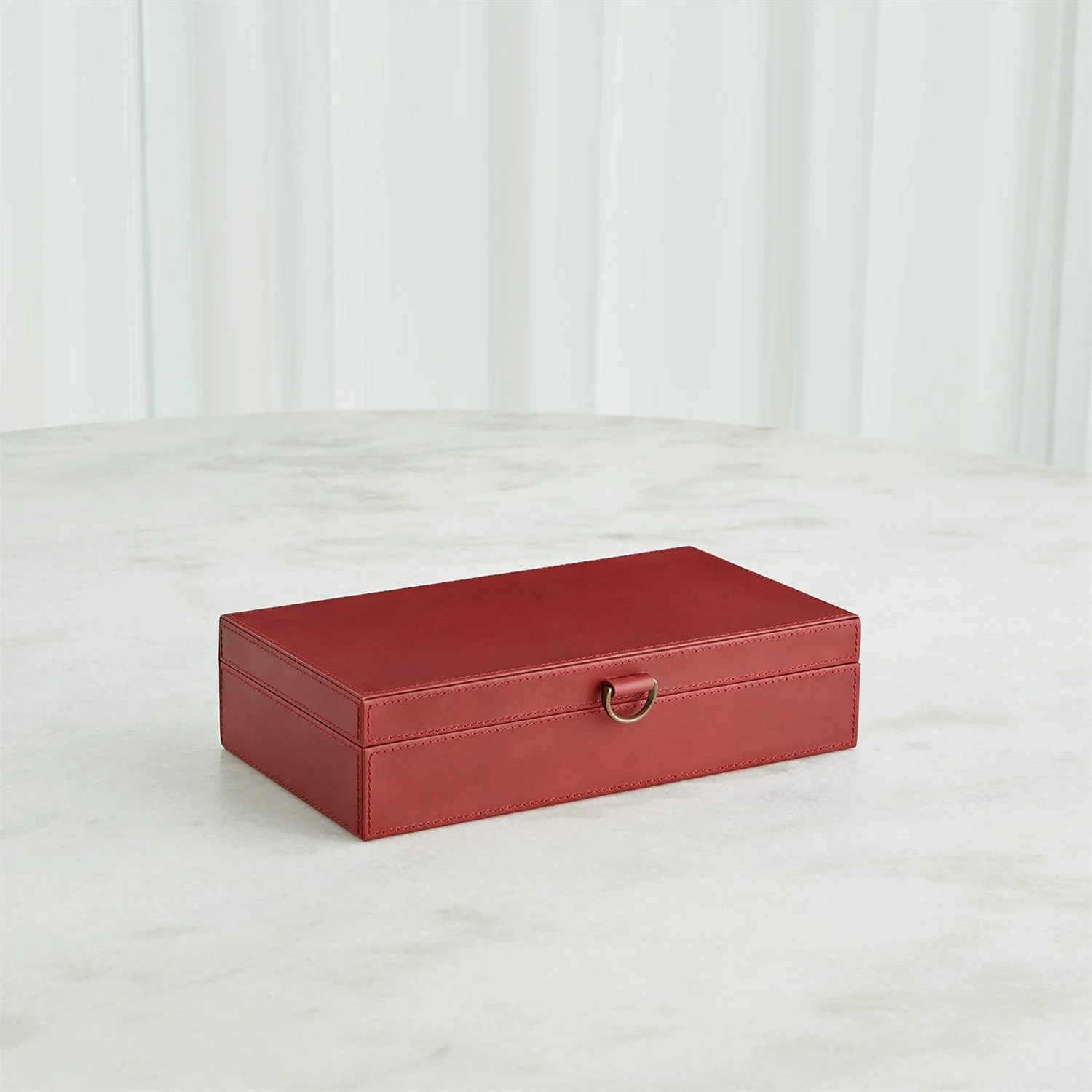 Global Views Marbled Leather D Ring Box - Deep Red - Image 9