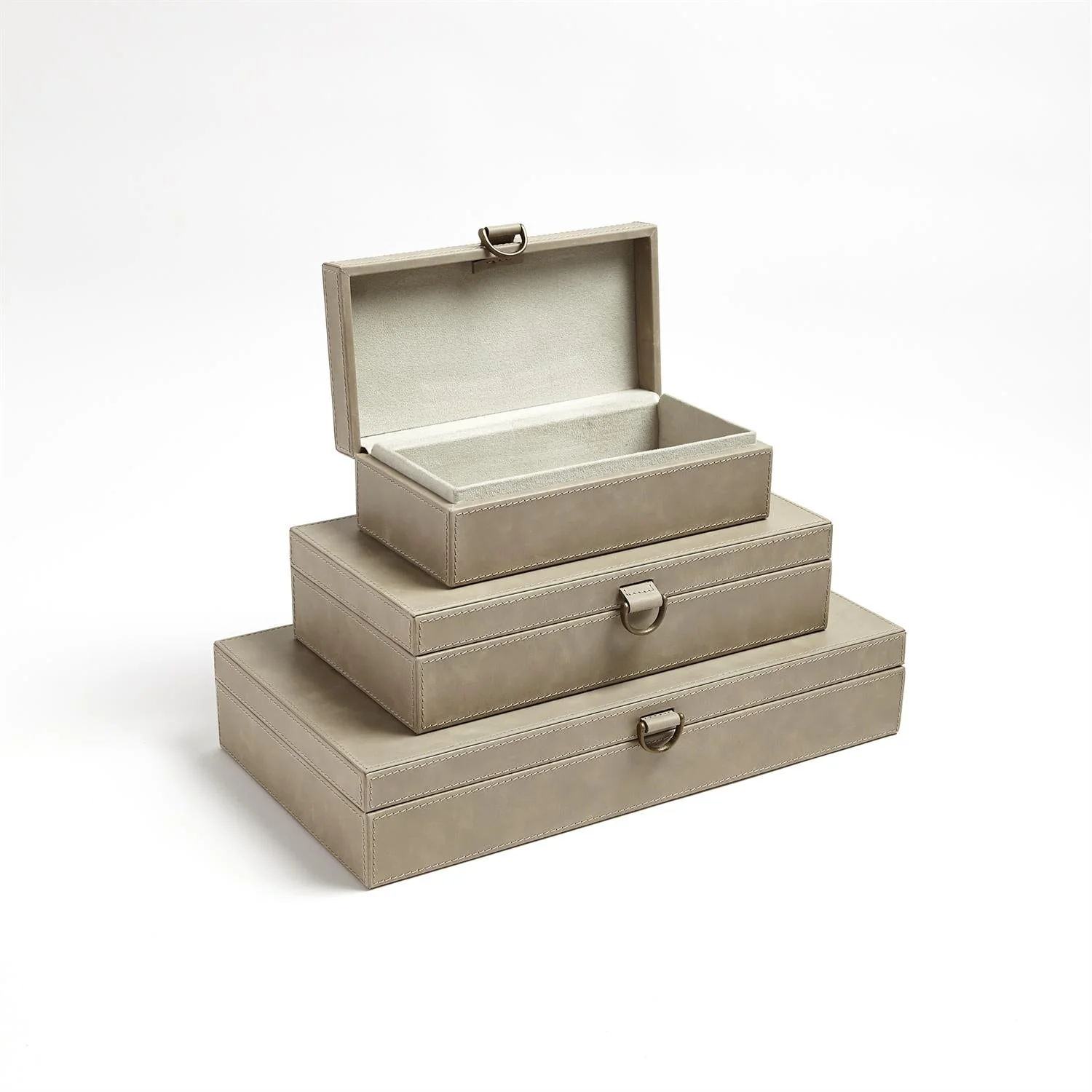 Global Views Marbled Leather D Ring Box - Light Grey - Image 2