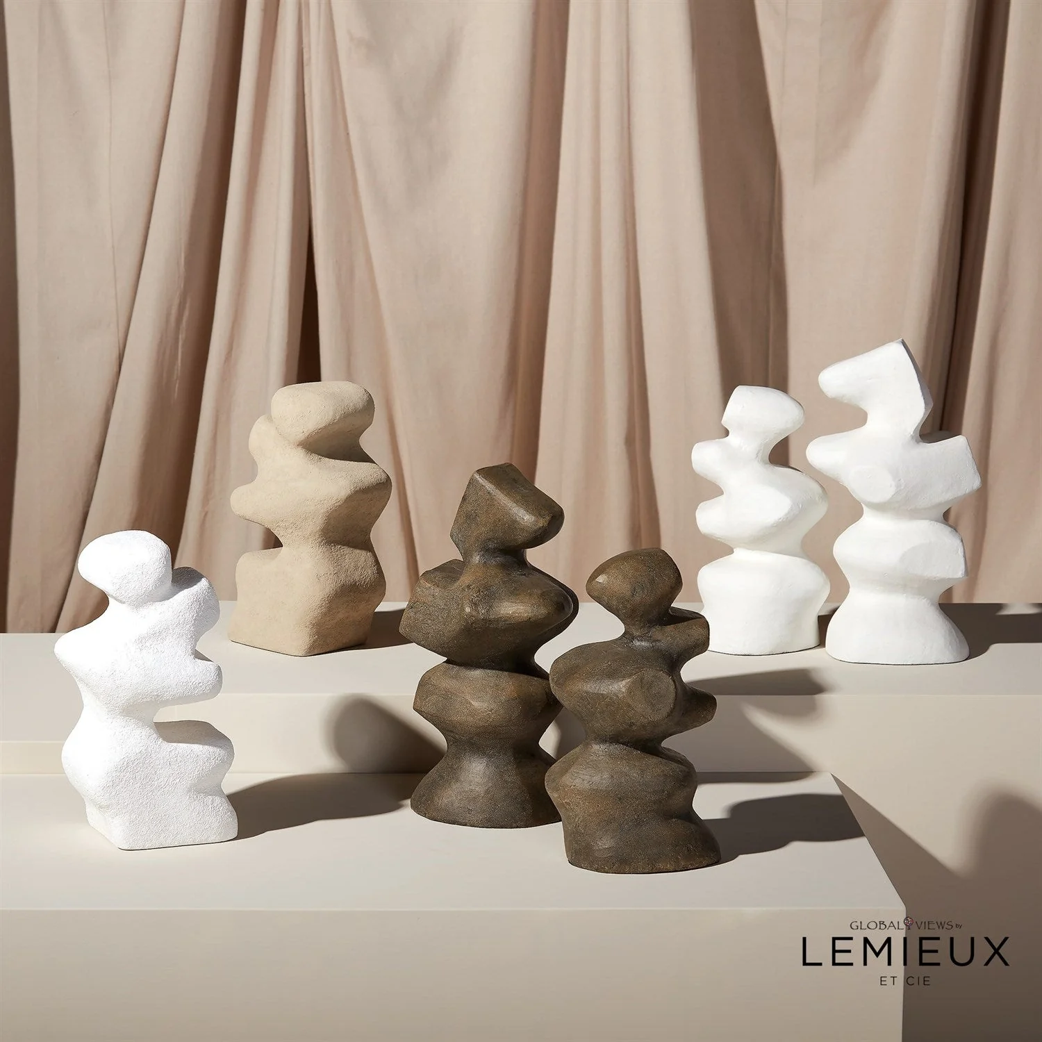 Global Views Mguyon Sculptures - White - Set of 2 - Image 3