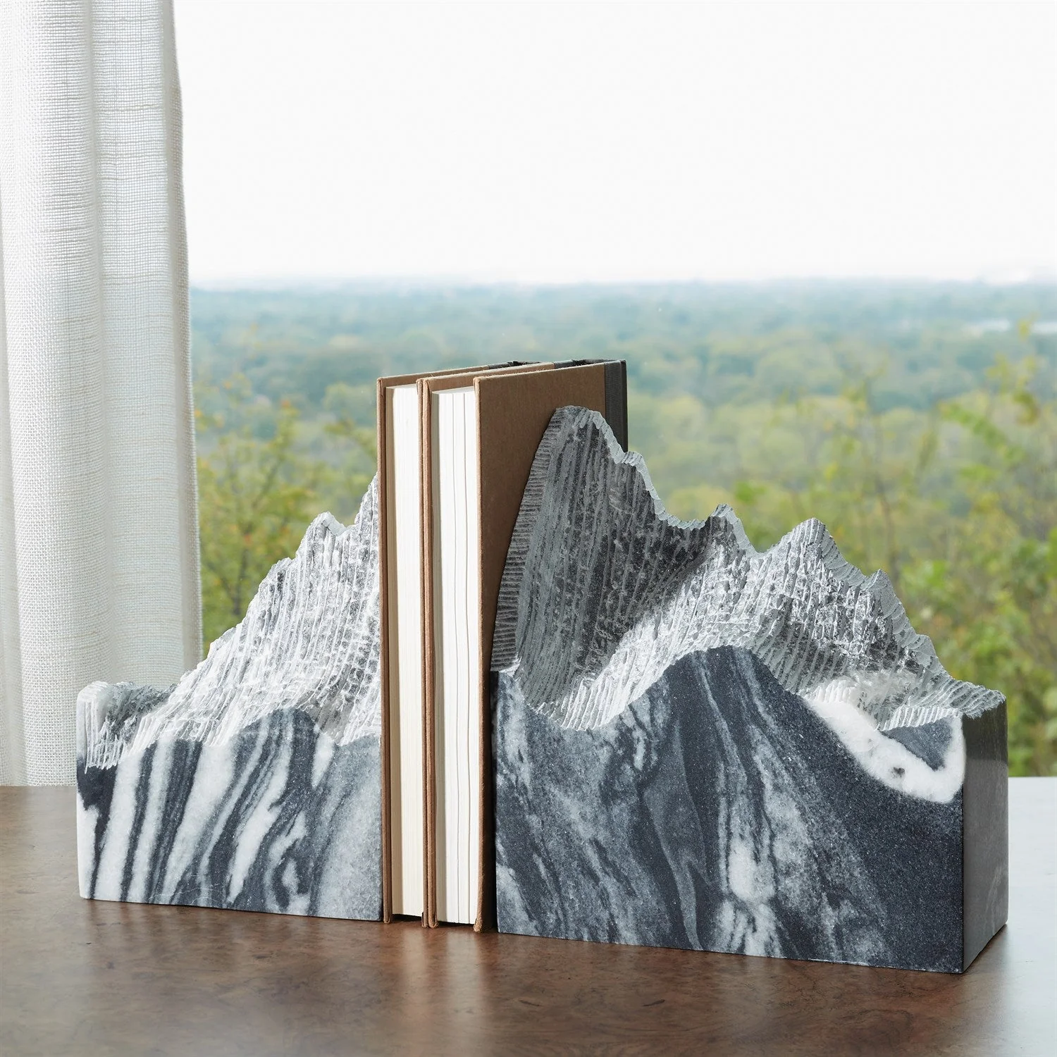 Global Views Mountain Summit Bookends - Black Marble - Set of 2 - Image 2