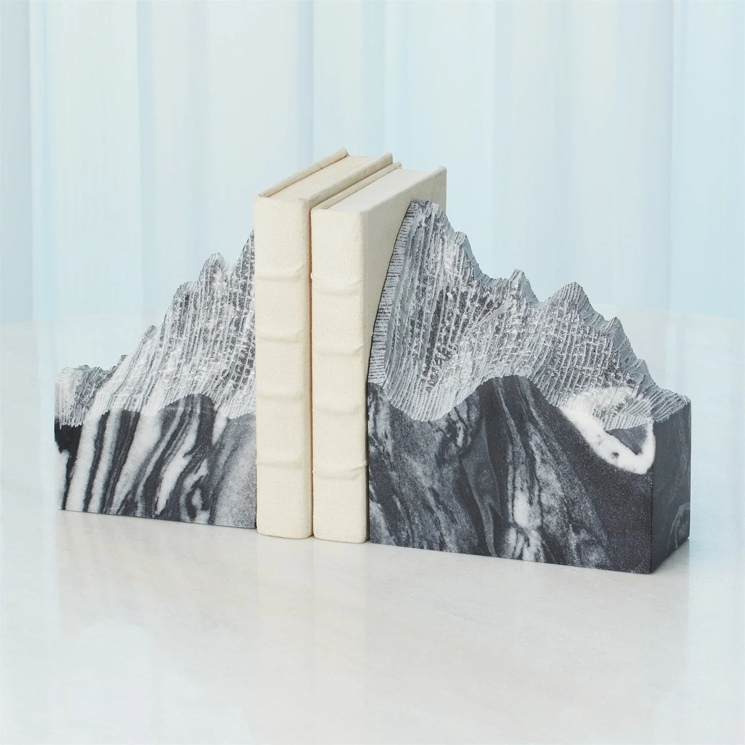 Global Views Mountain Summit Bookends - Black Marble - Set of 2 - Image 3