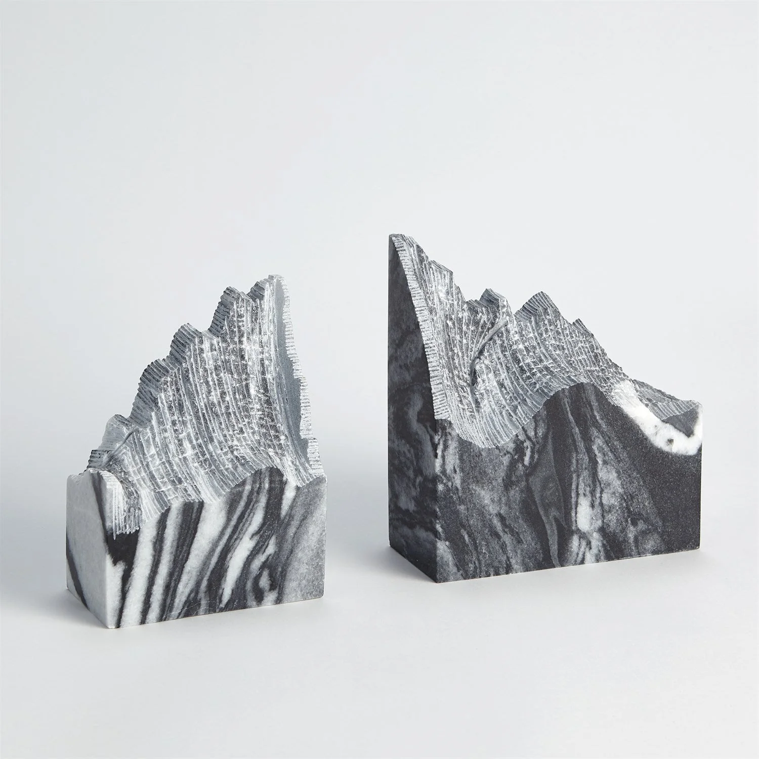 Global Views Mountain Summit Bookends - Black Marble - Set of 2 - Image 4