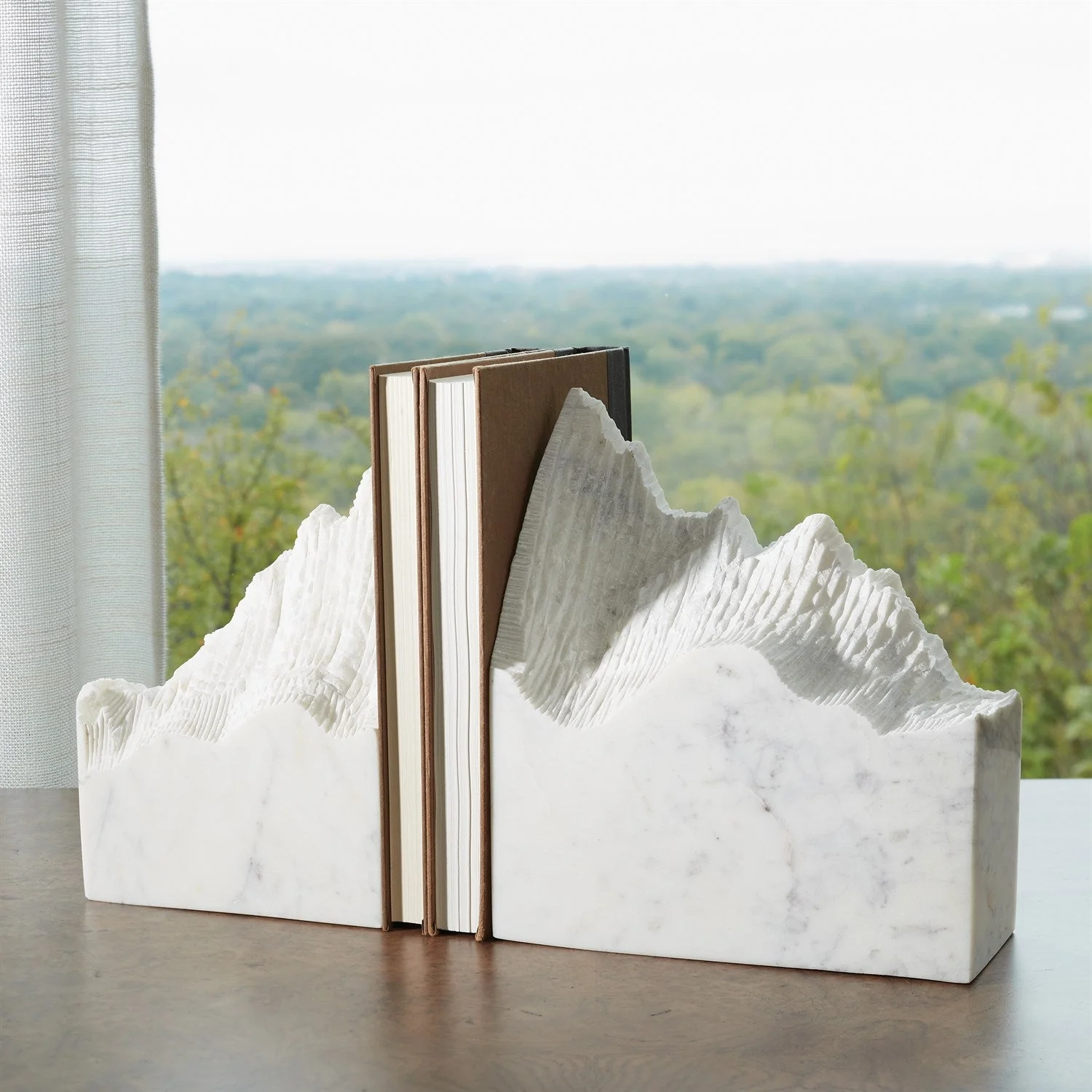Global Views Mountain Summit Bookends - White Marble - Set of 2 - Image 2