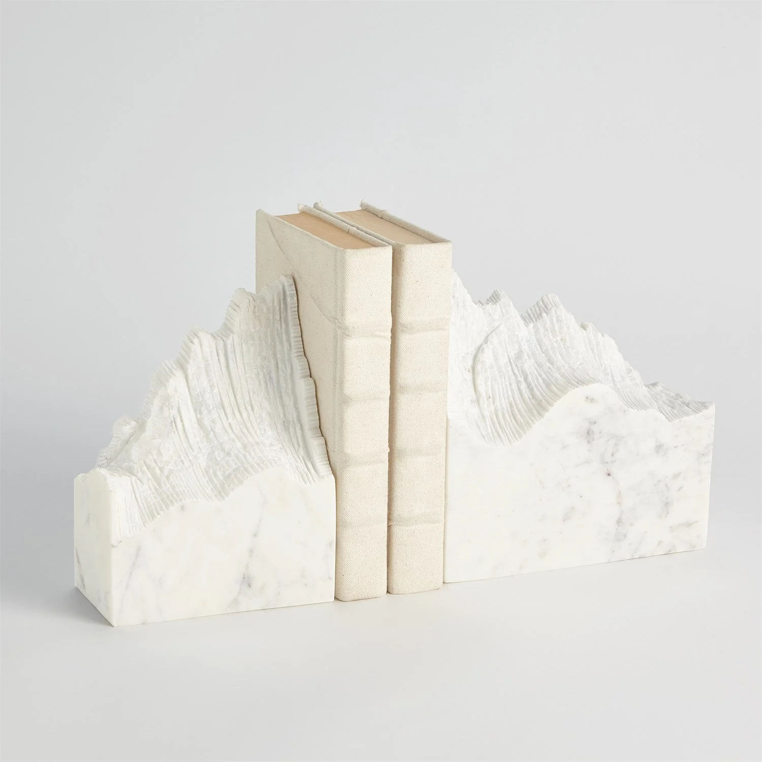 Global Views Mountain Summit Bookends - White Marble - Set of 2 - Image 3