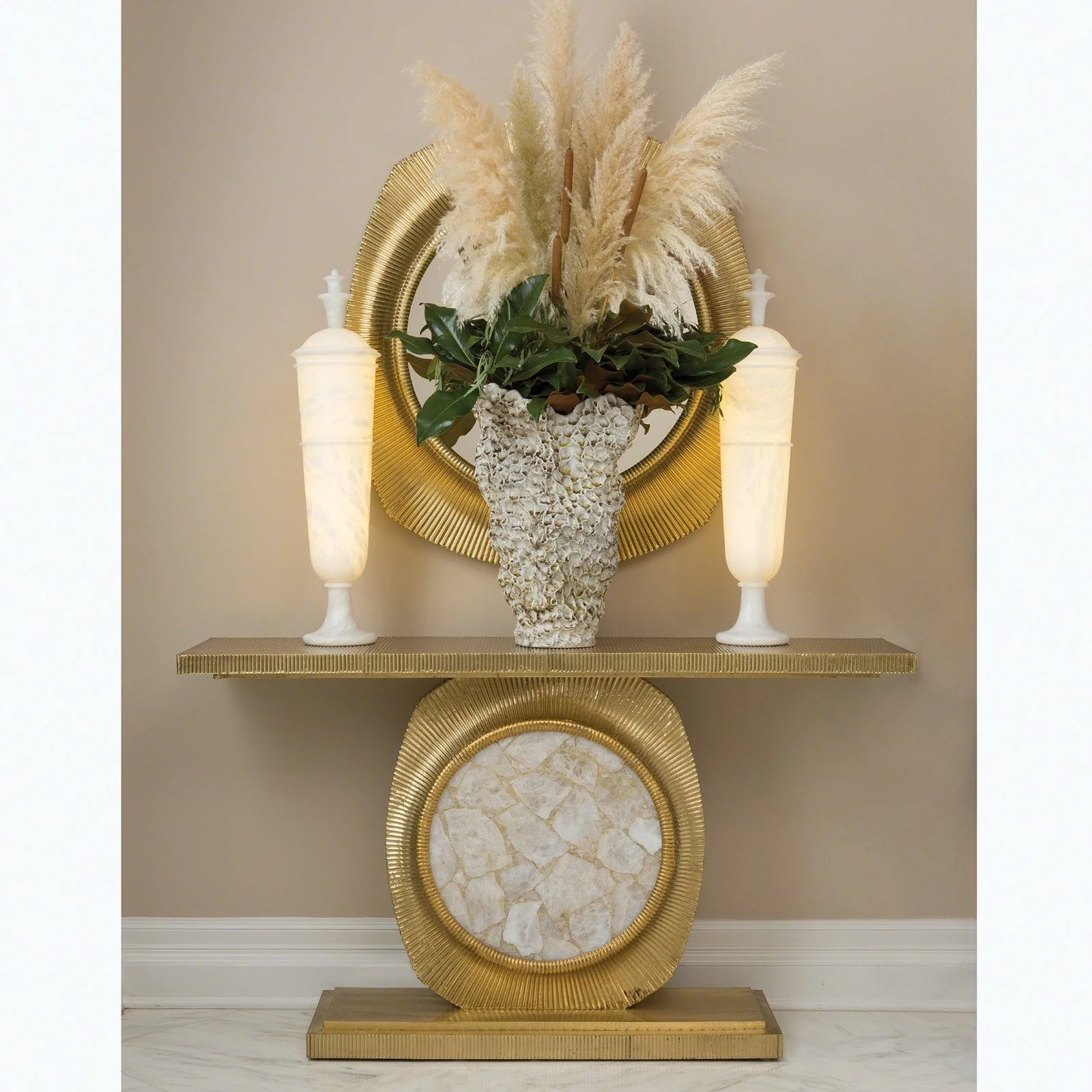 Global Views Opera Fluted Console Brass with Quartz Insert - Image 2