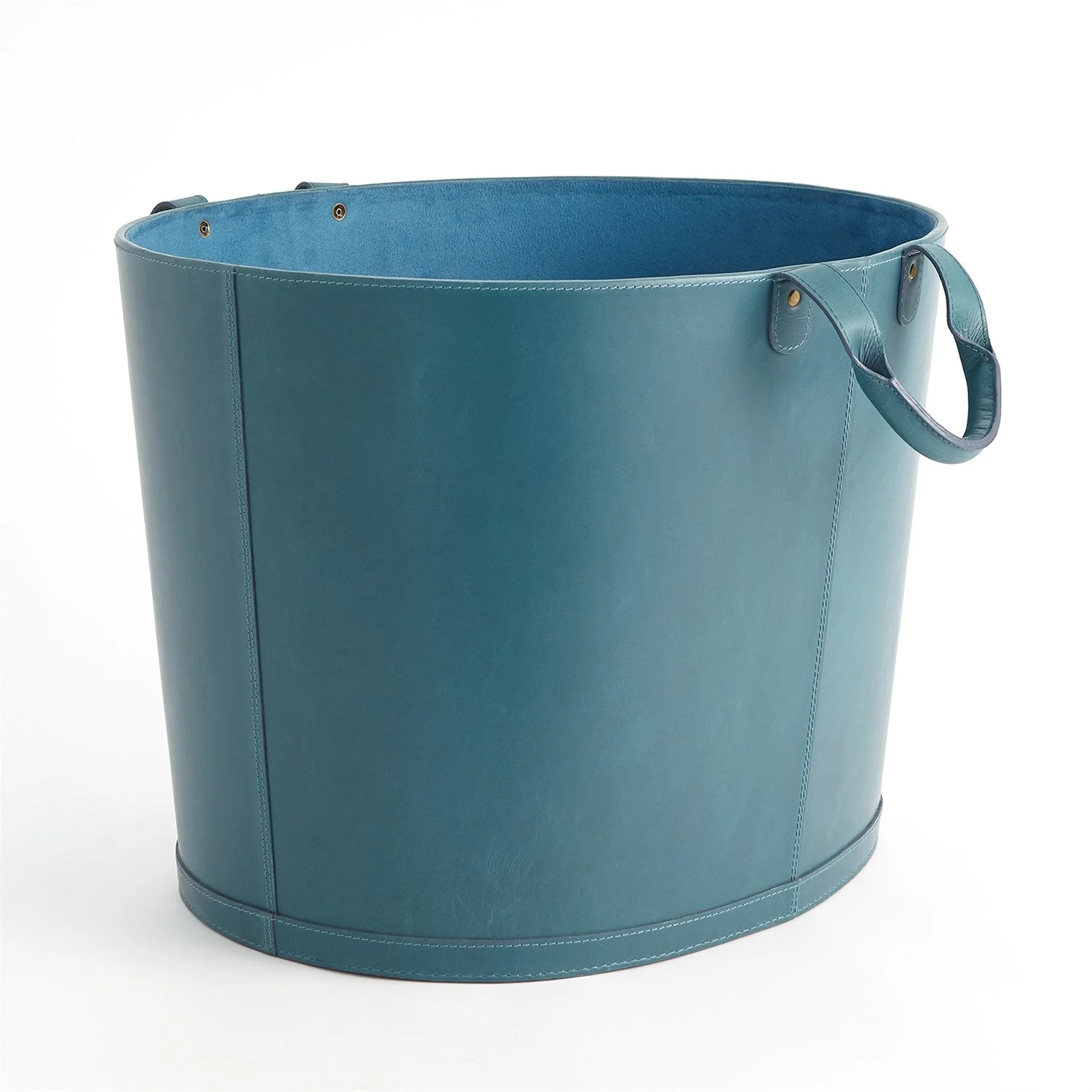 Global Views Oversized Oval Leather Basket - Azure - Image 2