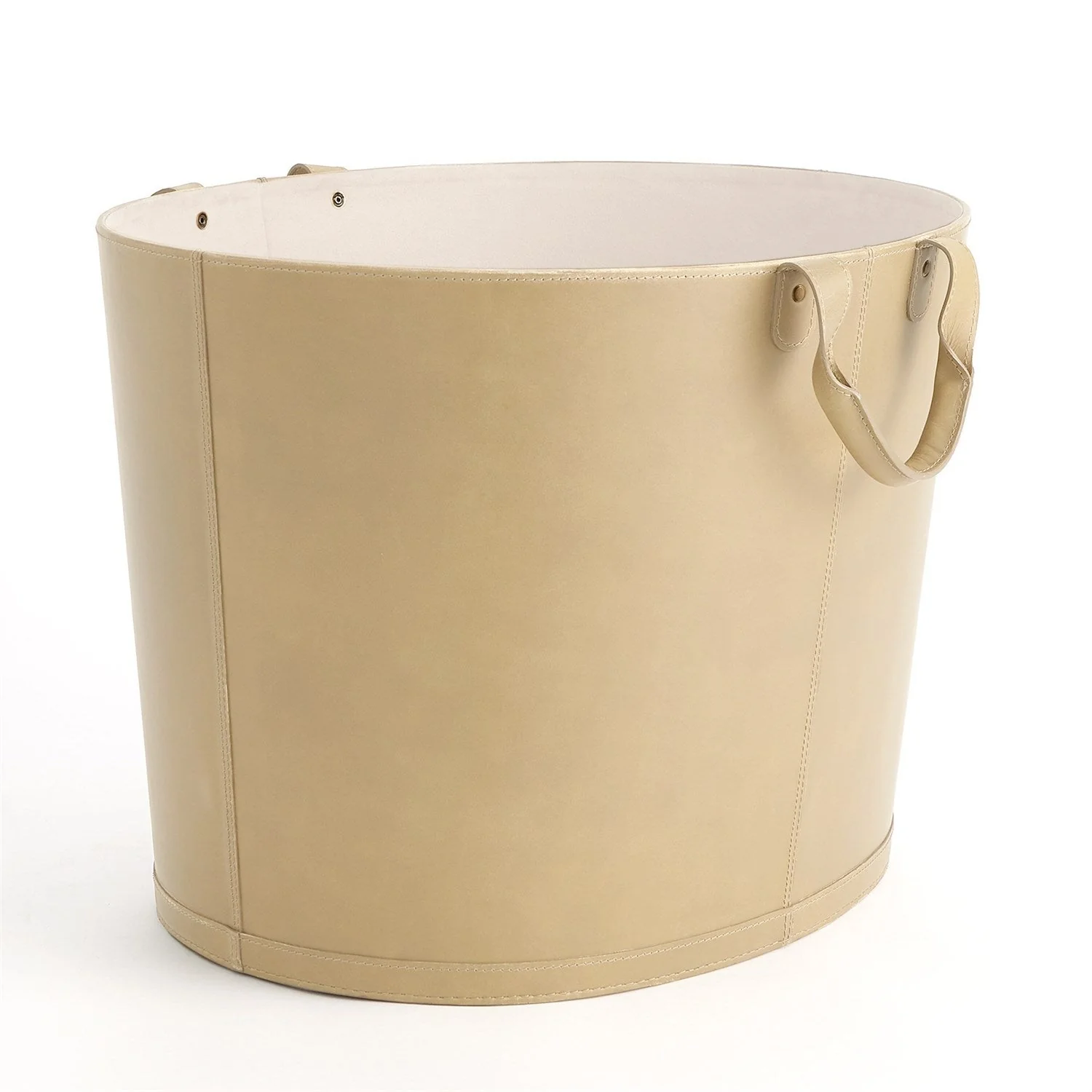 Global Views Oversized Oval Leather Basket - Beige - Image 2