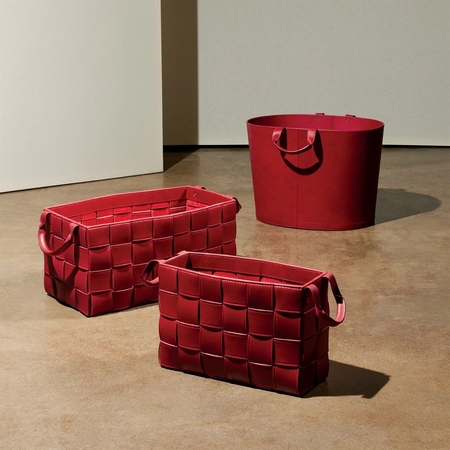 Global Views Oversized Oval Leather Basket - Deep Red - Image 4