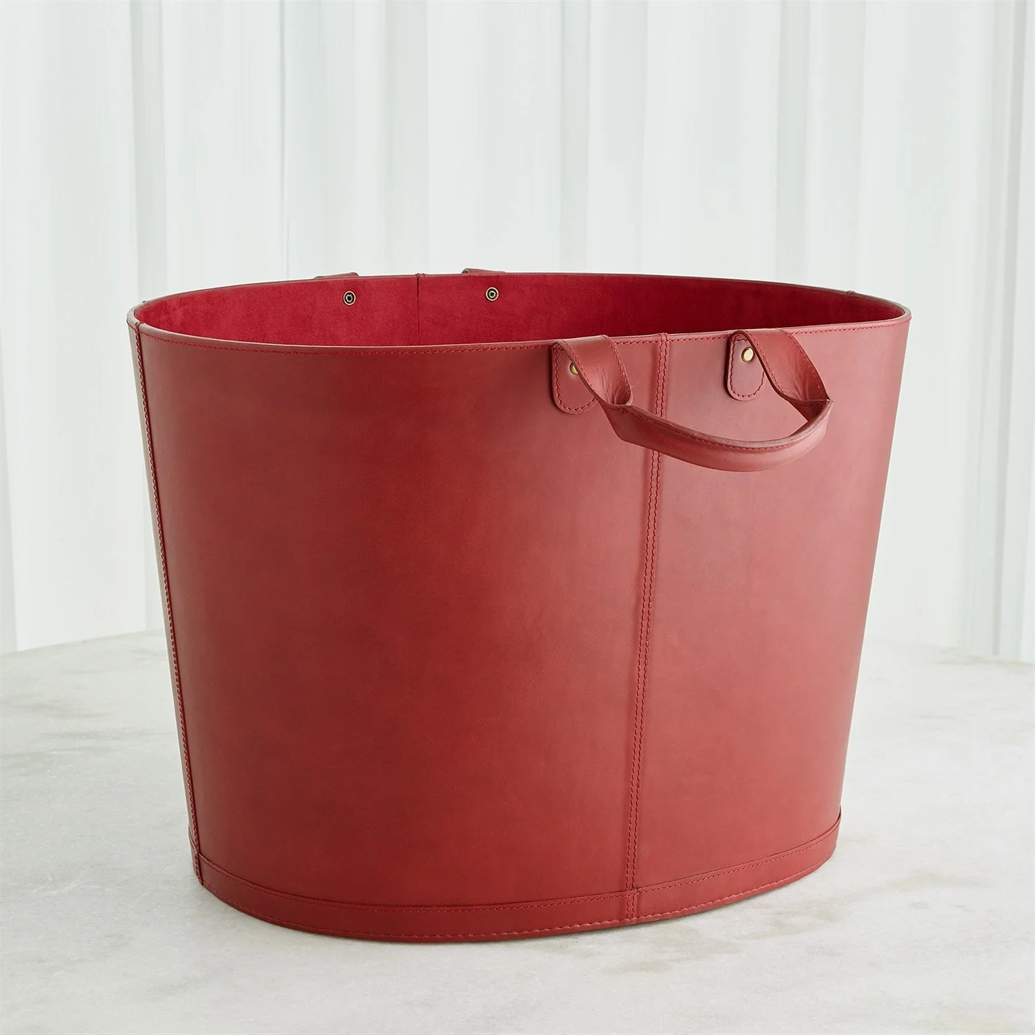 Global Views Oversized Oval Leather Basket - Deep Red - Image 5