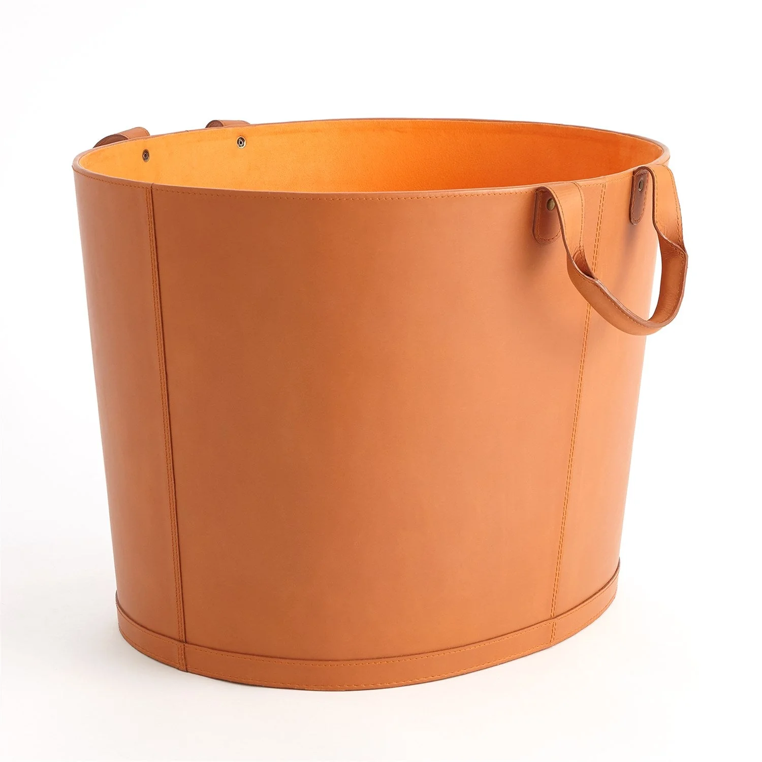 Global Views Oversized Oval Leather Basket - Orange - Image 2