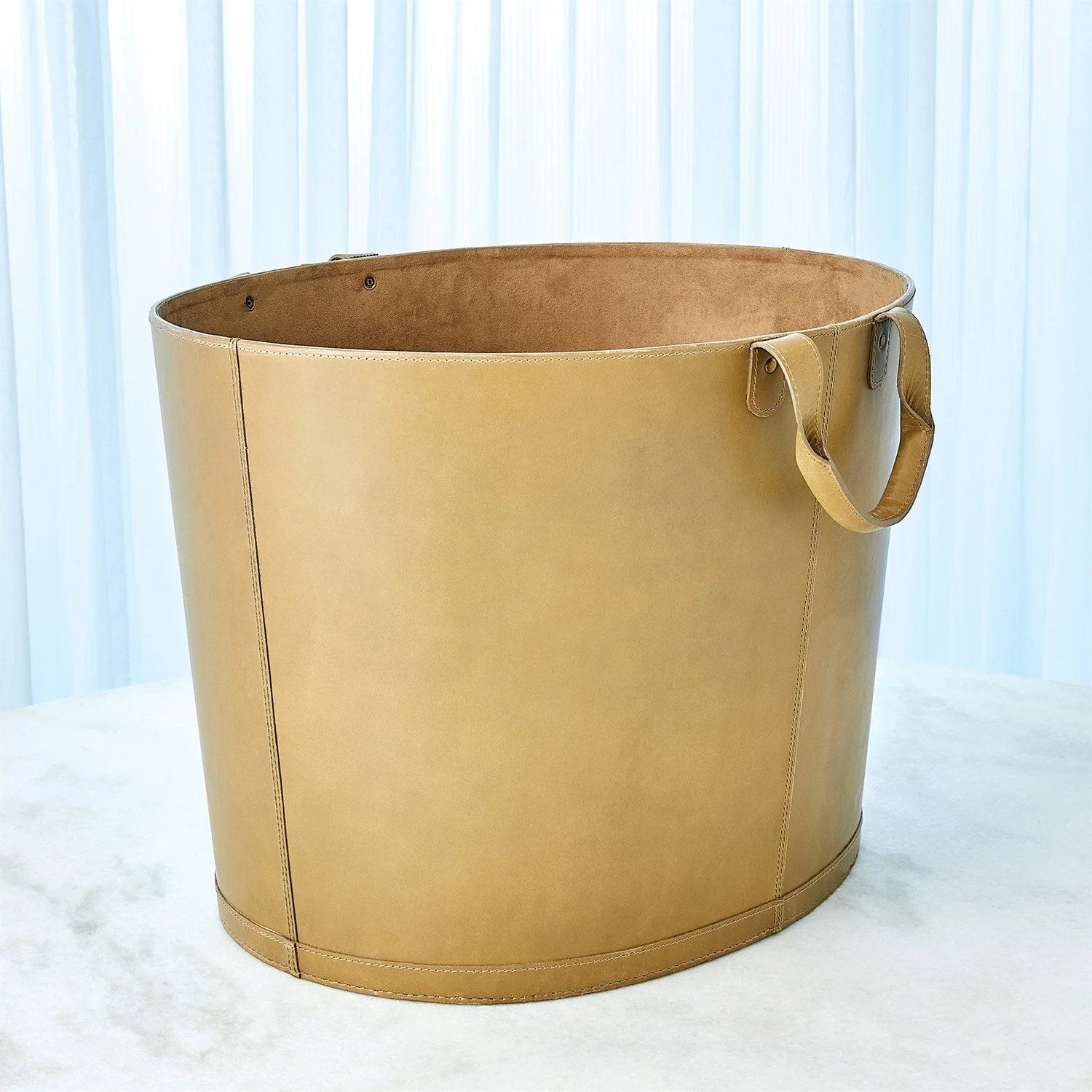 Global Views Oversized Oval Leather Basket - Putty - Image 2