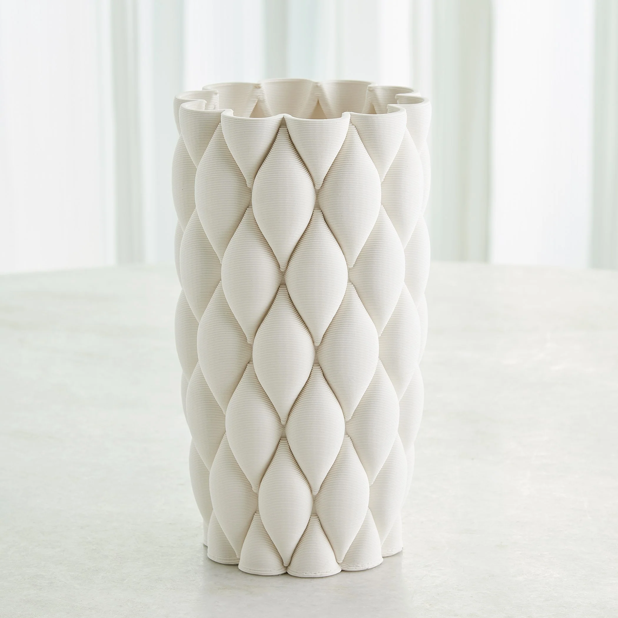 Global Views Pillowed Printed Cylinder Vase Matte White - Image 10