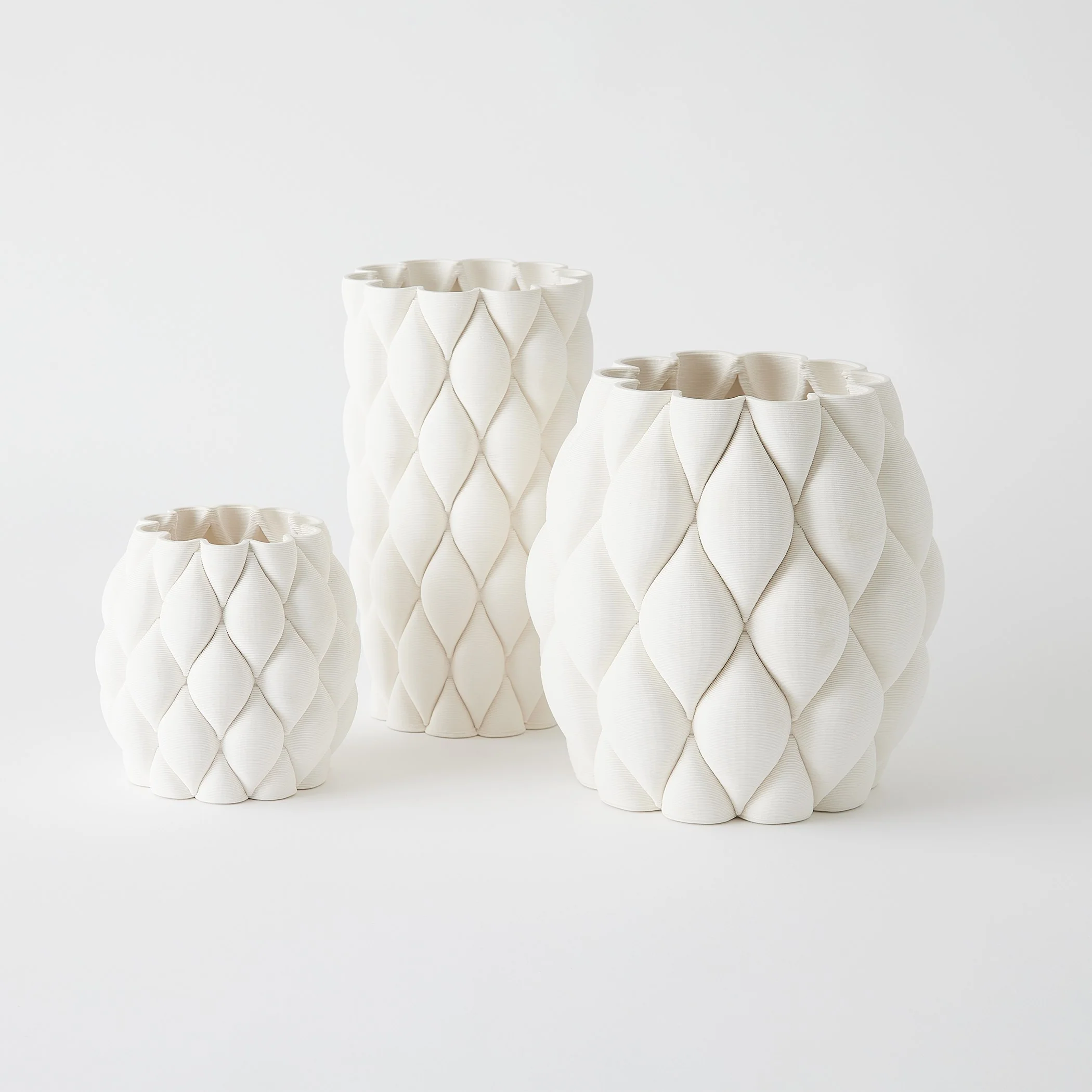 Global Views Pillowed Printed Cylinder Vase Matte White - Image 2