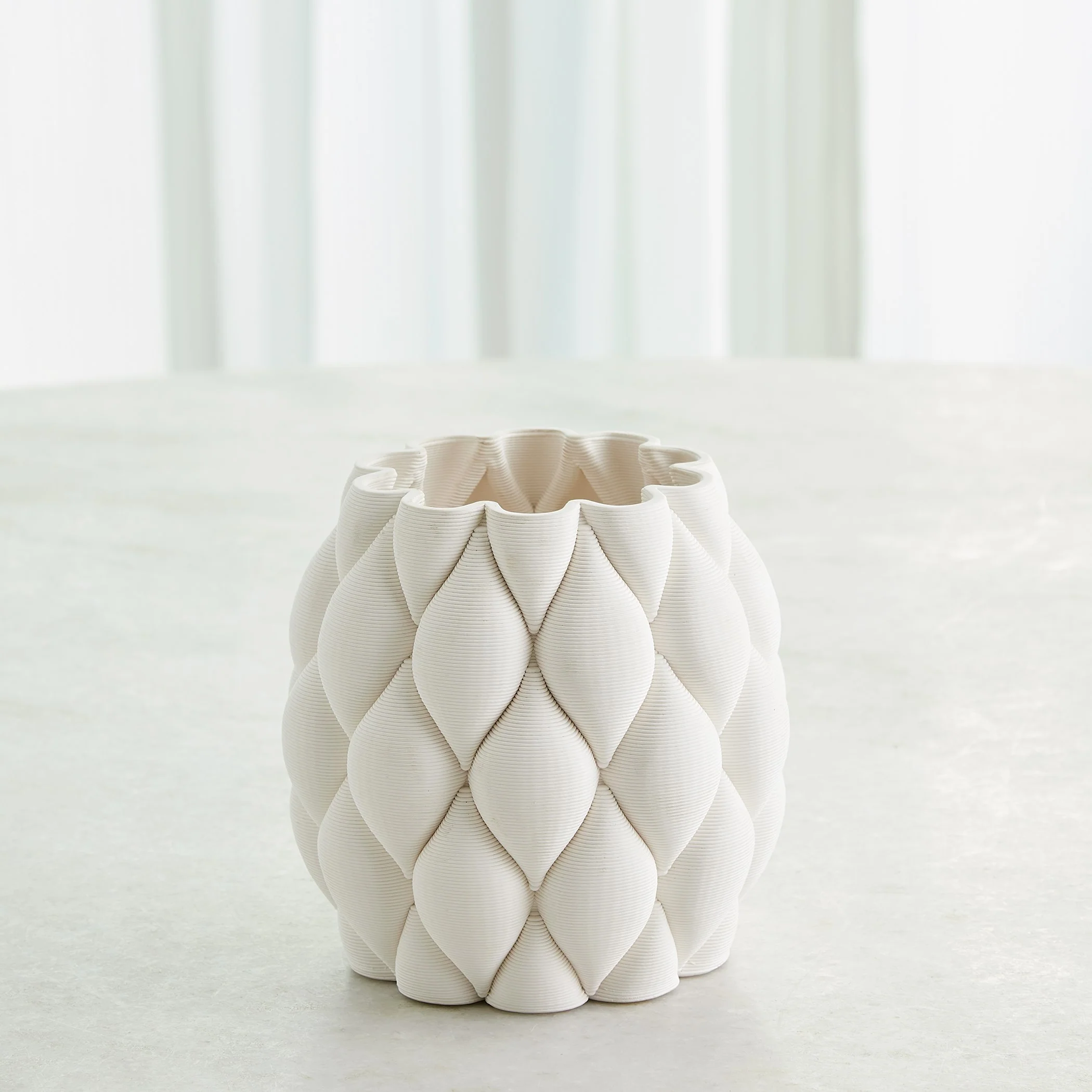 Global Views Pillowed Printed Cylinder Vase Matte White - Image 3