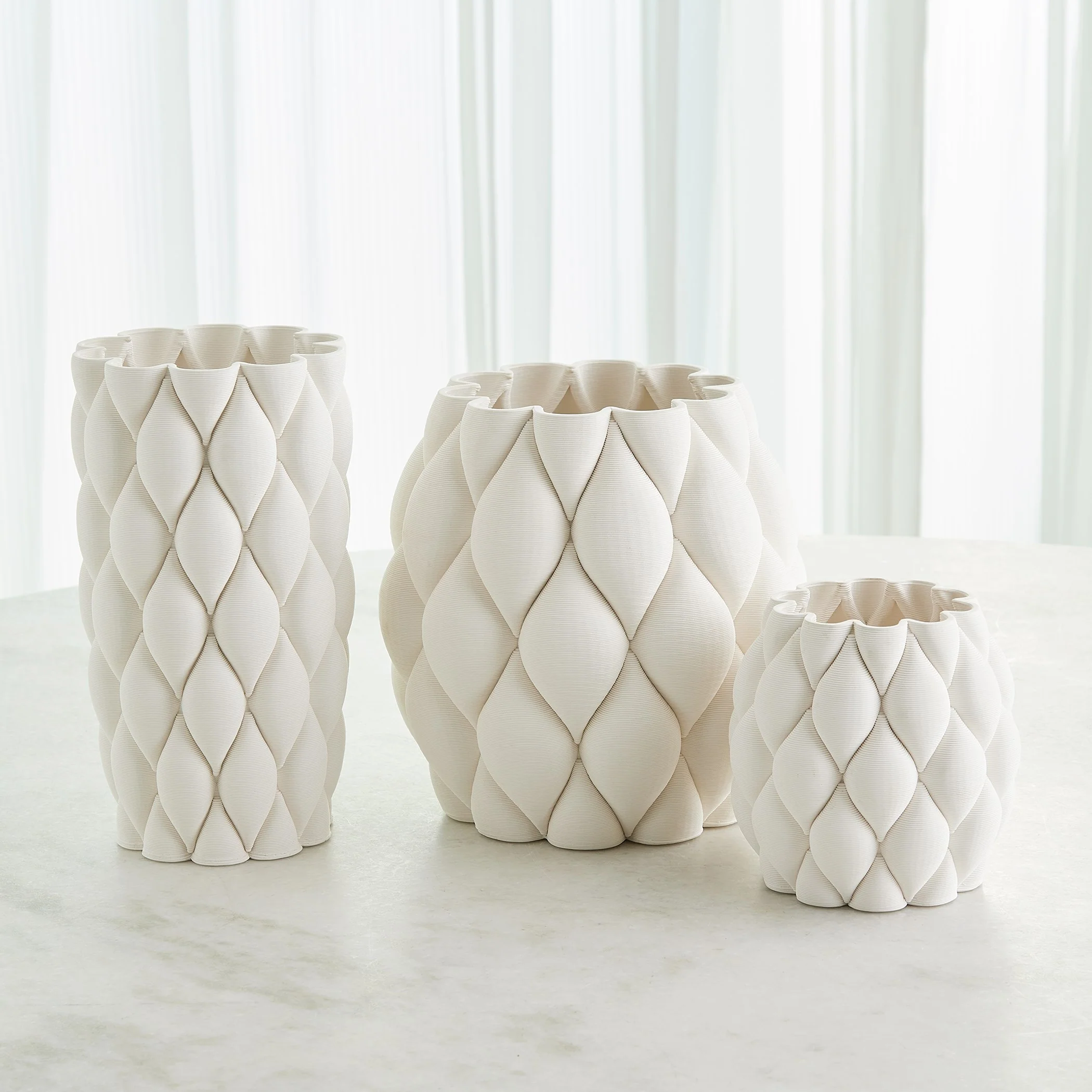 Global Views Pillowed Printed Cylinder Vase Matte White - Image 4