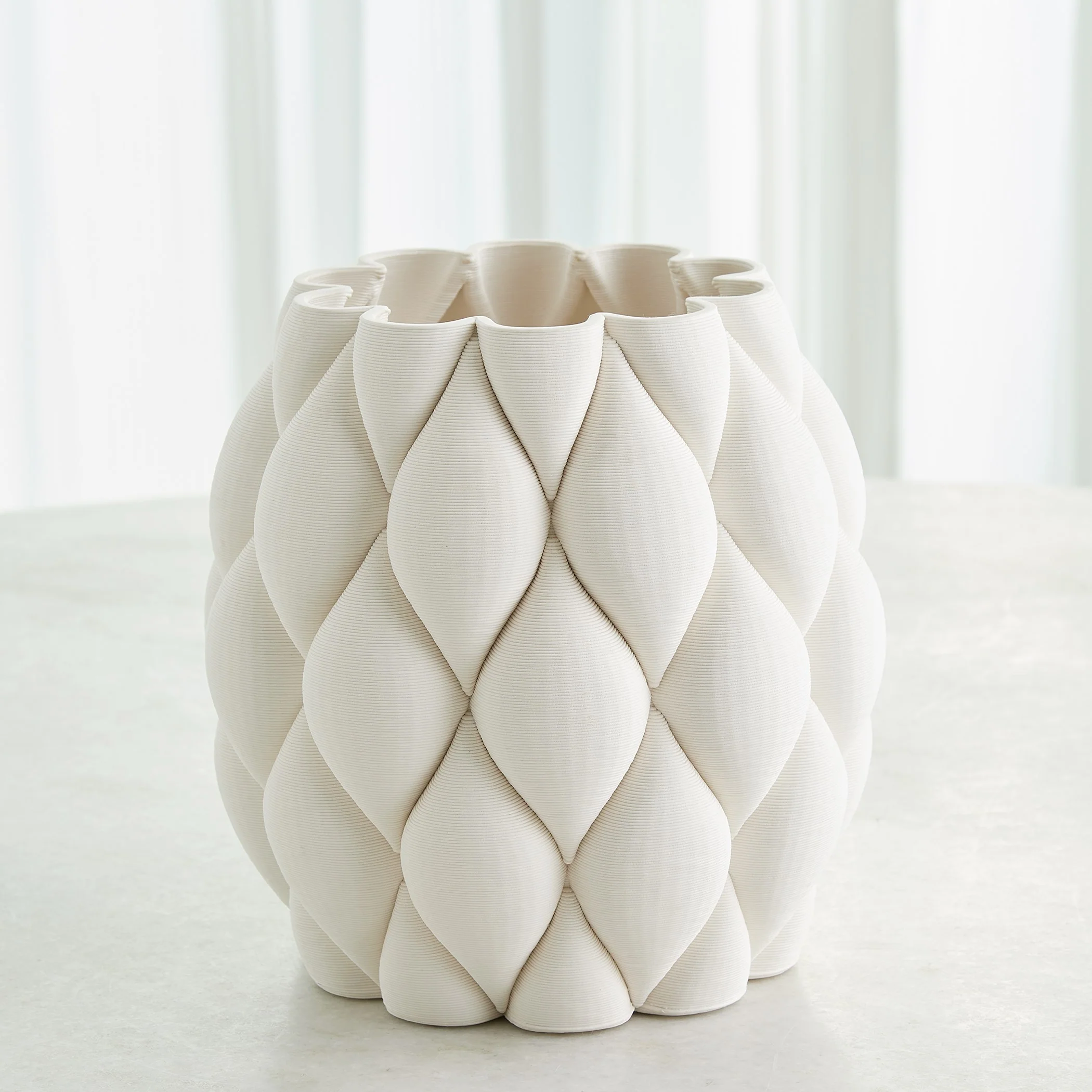 Global Views Pillowed Printed Cylinder Vase Matte White - Image 8