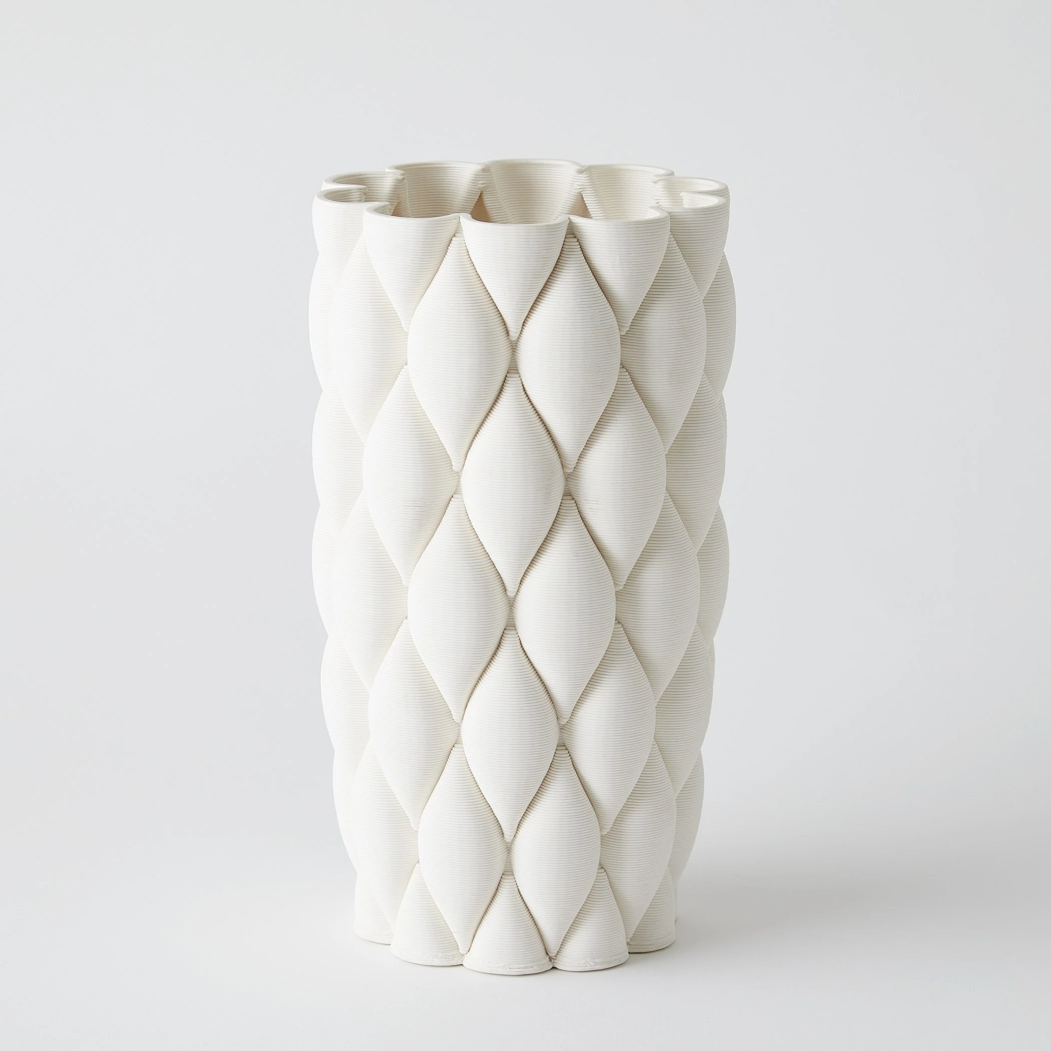 Global Views Pillowed Printed Cylinder Vase Matte White - Image 9