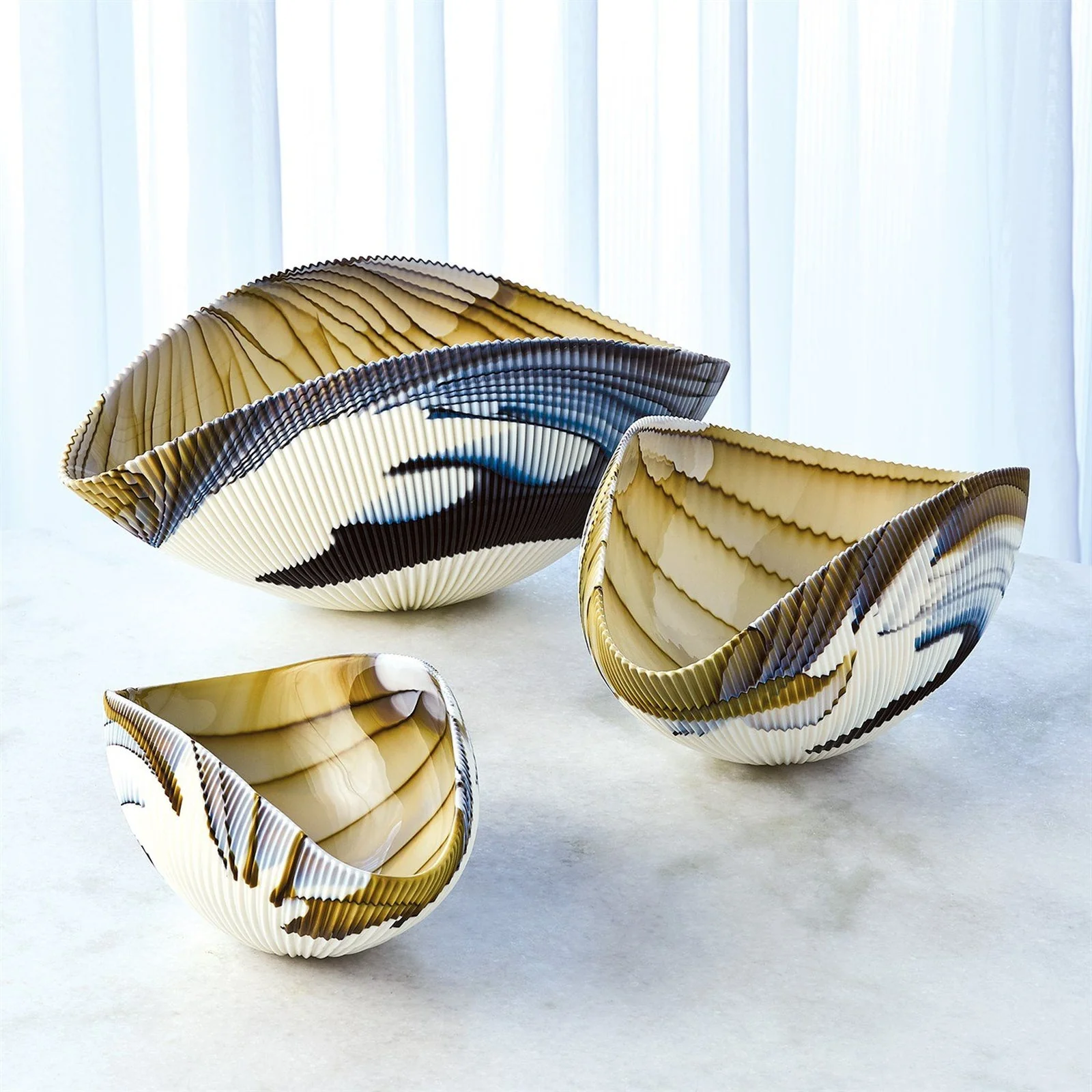 Global Views Pleated Bowl Amber/Blue Filigree - Image 10