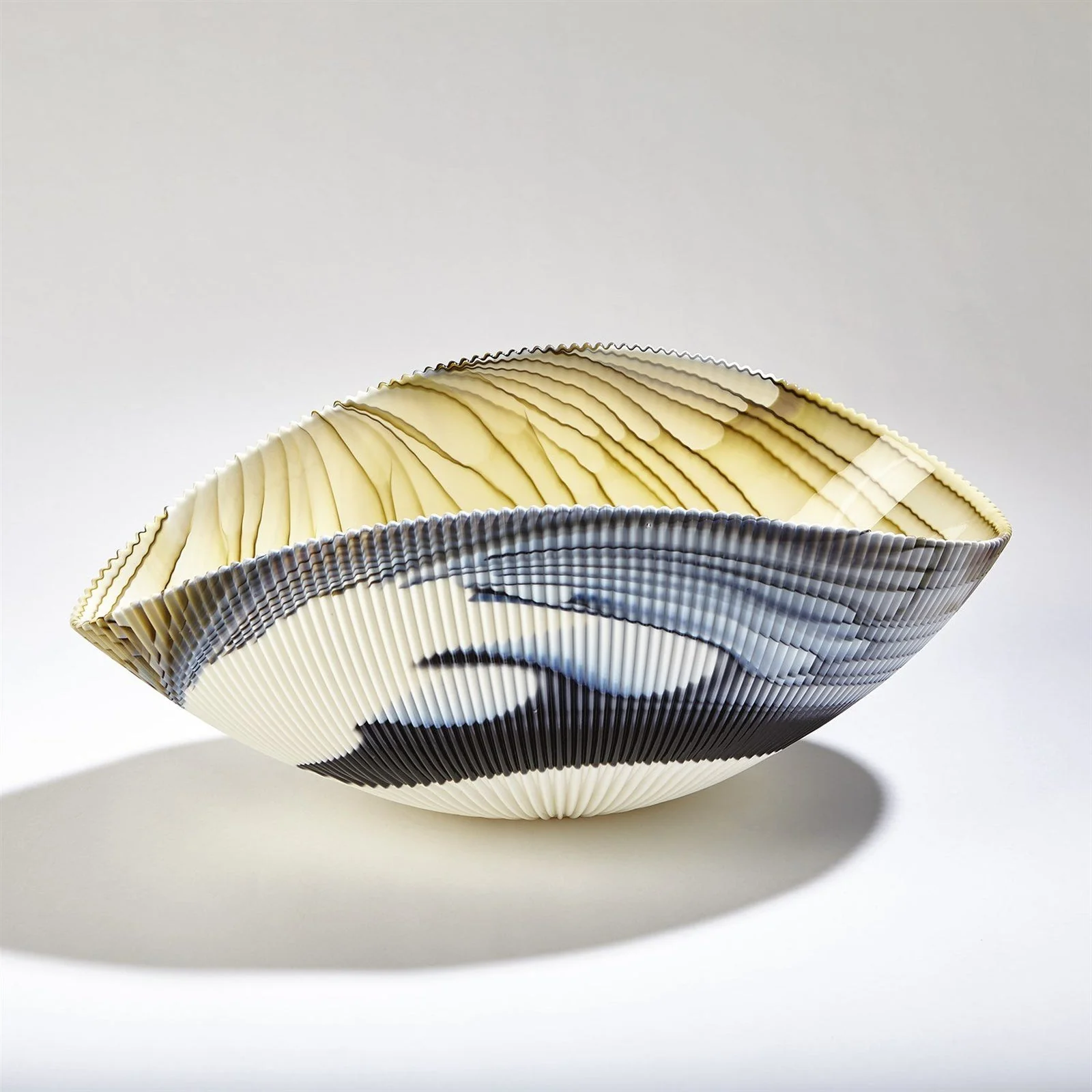 Global Views Pleated Bowl Amber/Blue Filigree - Image 2