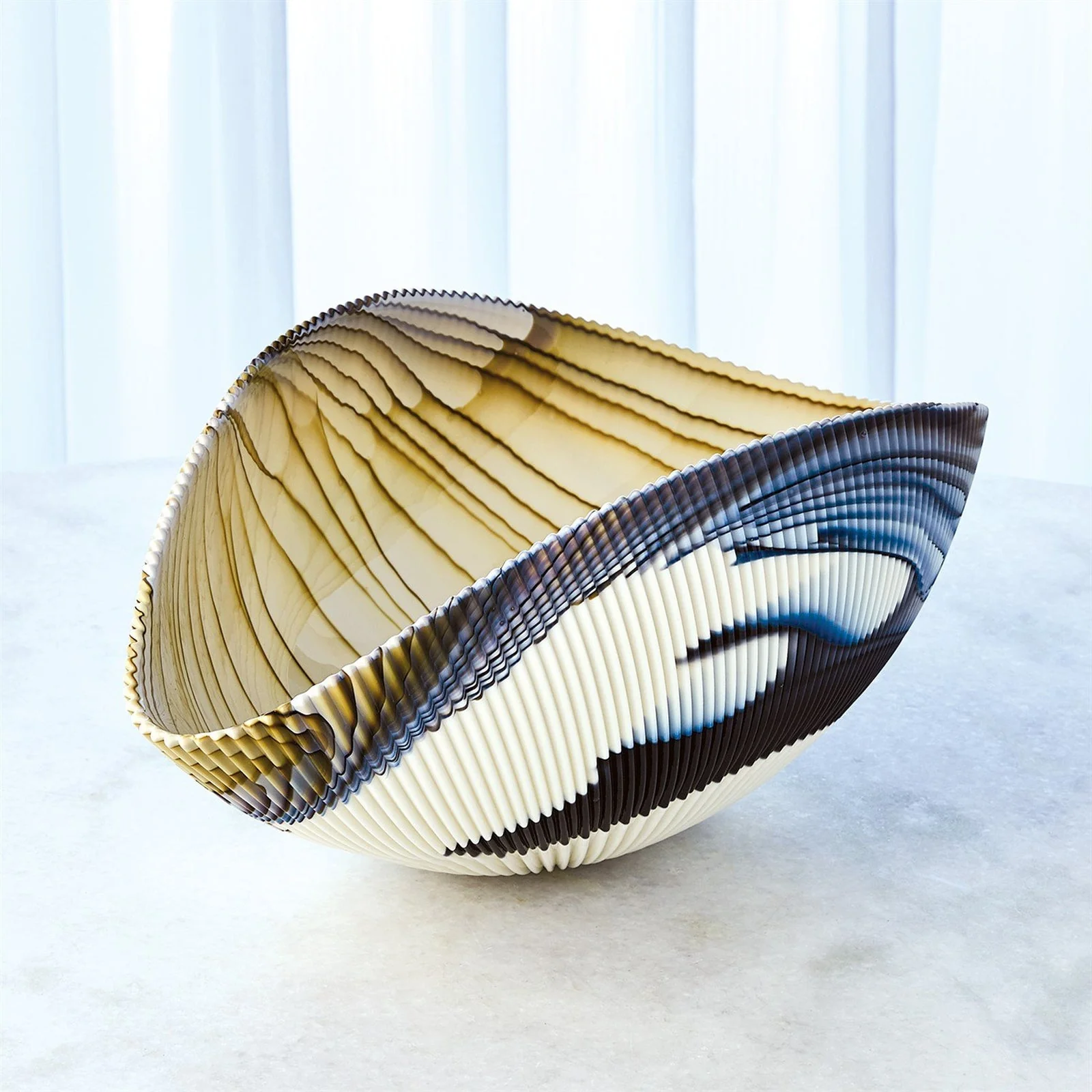 Global Views Pleated Bowl Amber/Blue Filigree - Image 3