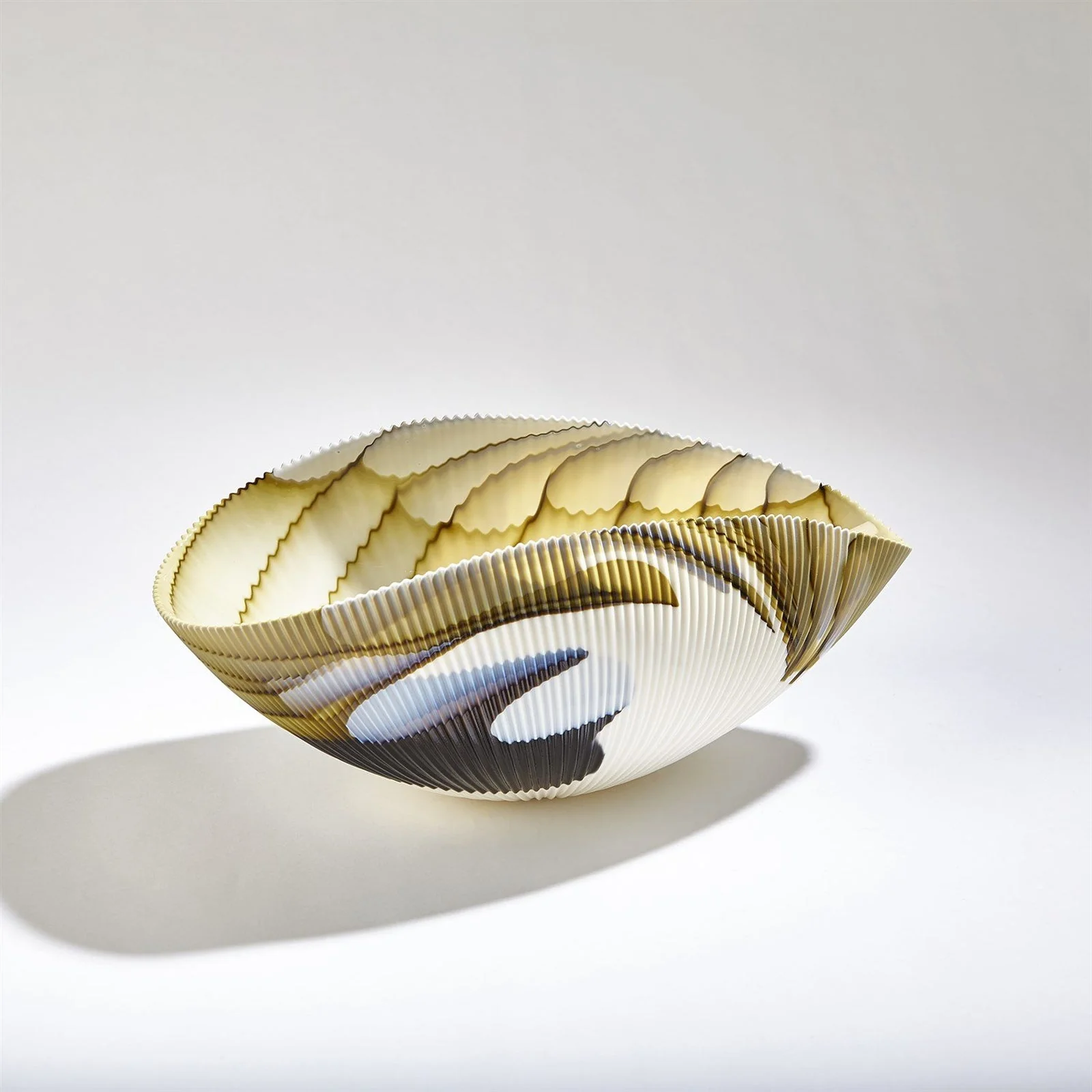 Global Views Pleated Bowl Amber/Blue Filigree - Image 5