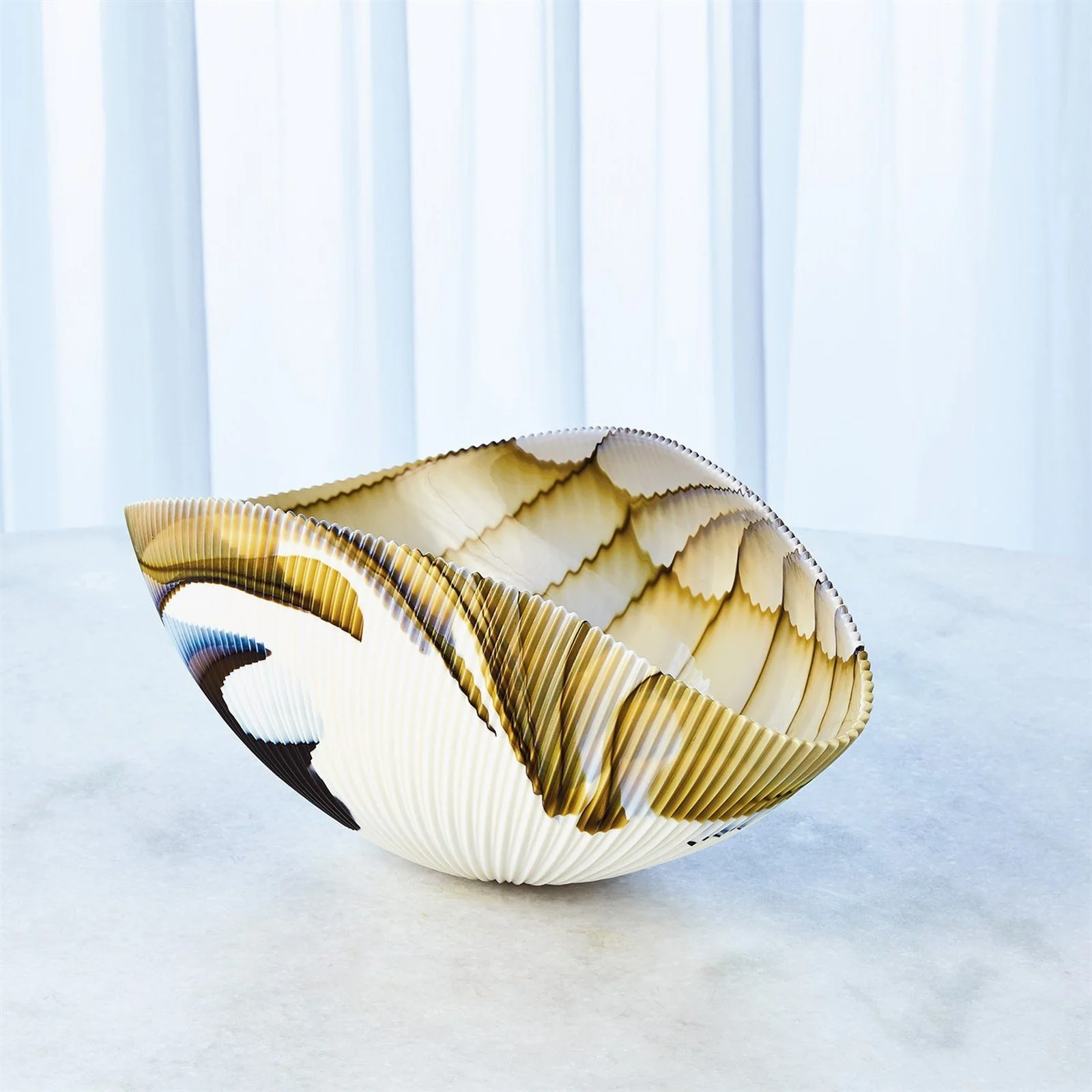 Global Views Pleated Bowl Amber/Blue Filigree - Image 6