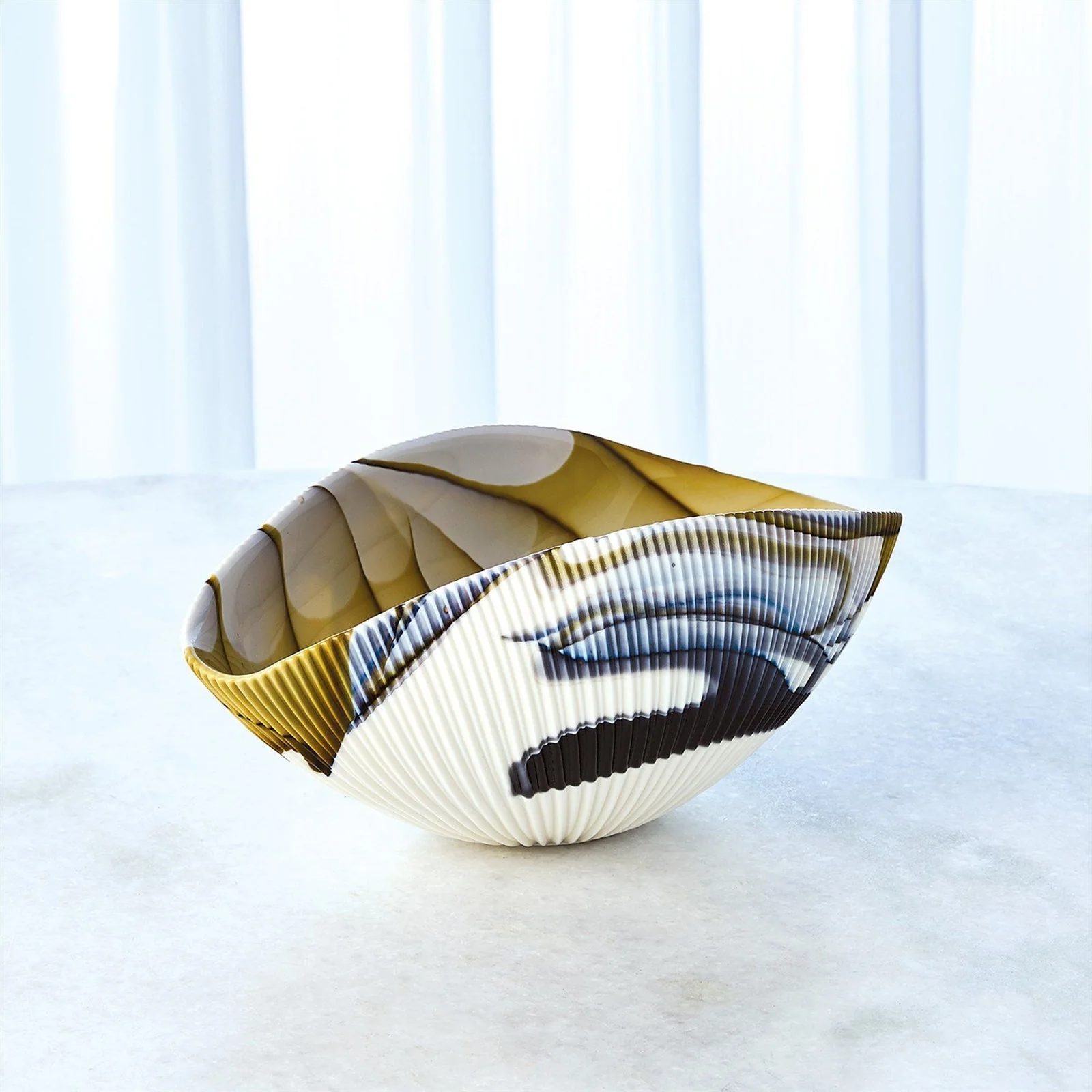 Global Views Pleated Bowl Amber/Blue Filigree - Image 7