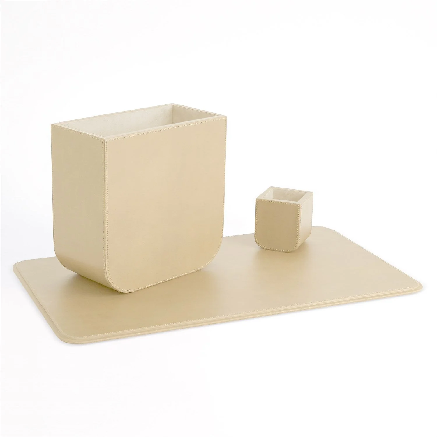 Global Views Radius Edge Leather Desk Accessories - Beige - Image 2