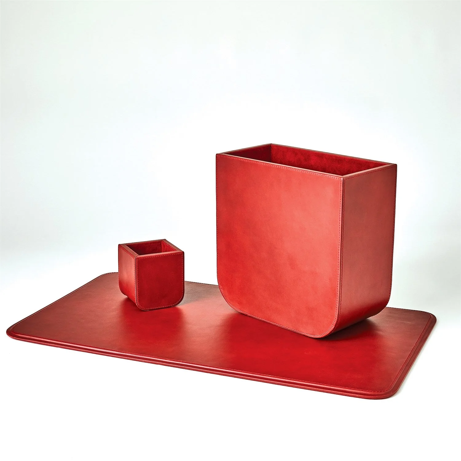Global Views Radius Edge Leather Desk Accessories - Deep Red - Image 4