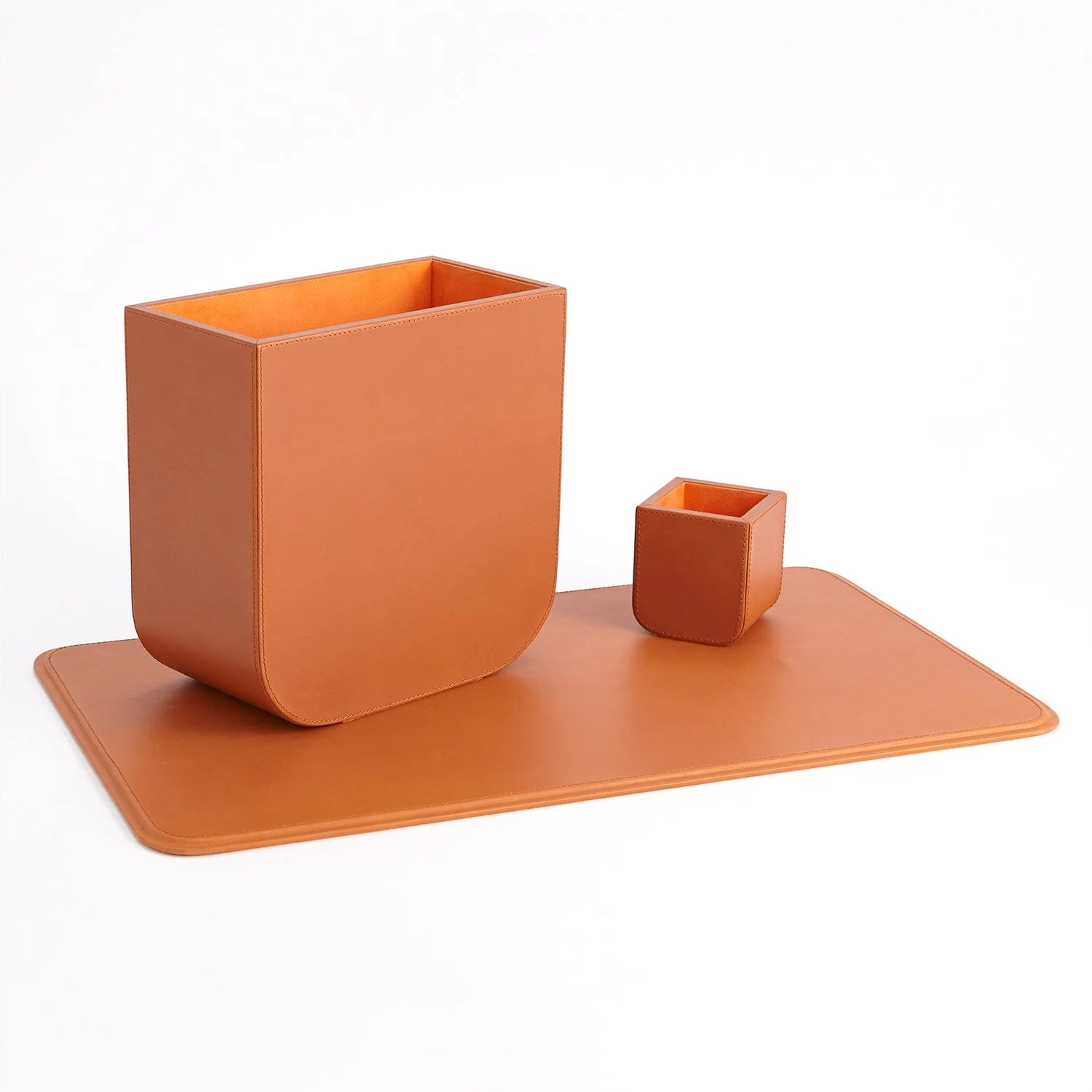 Global Views Radius Edge Leather Desk Accessories - Orange - Image 2