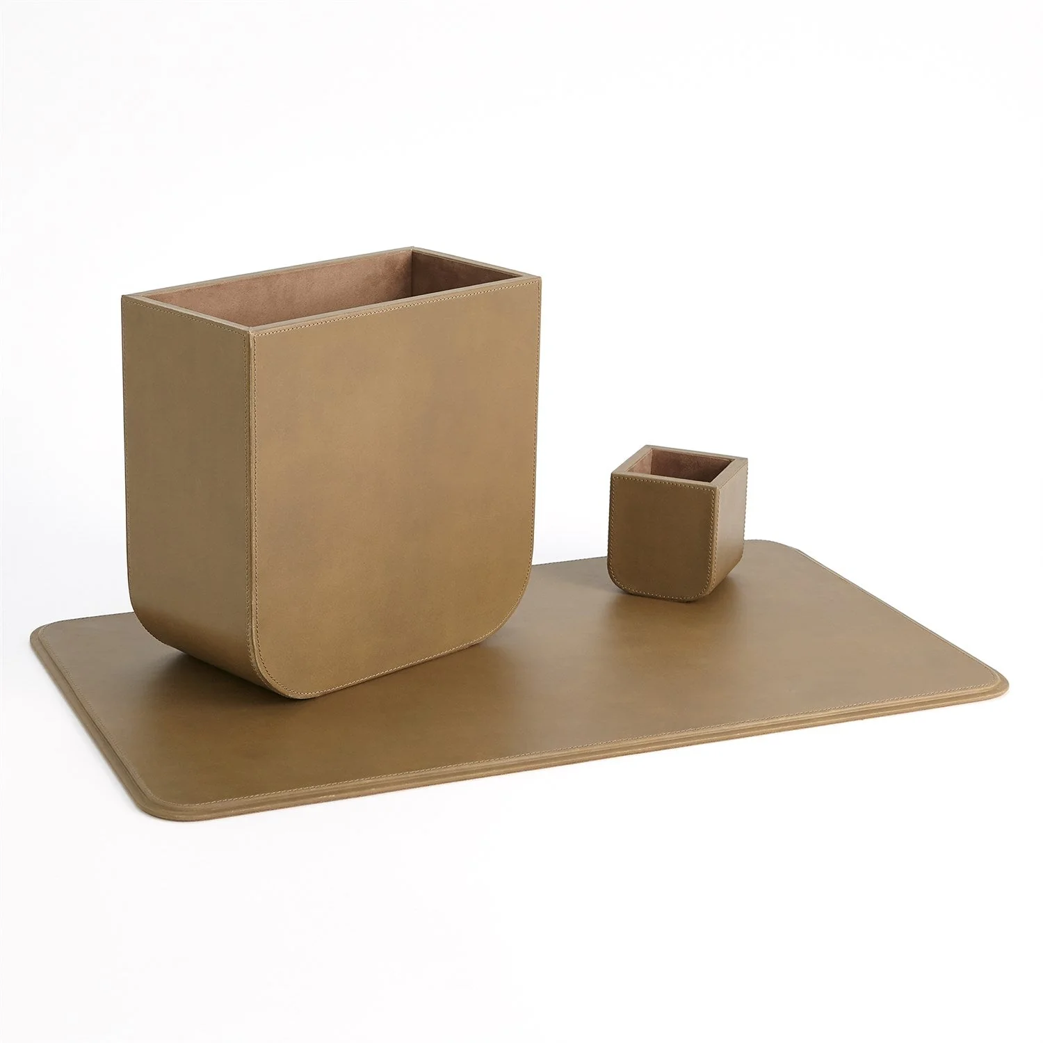 Global Views Radius Edge Leather Desk Accessories - Putty - Image 3
