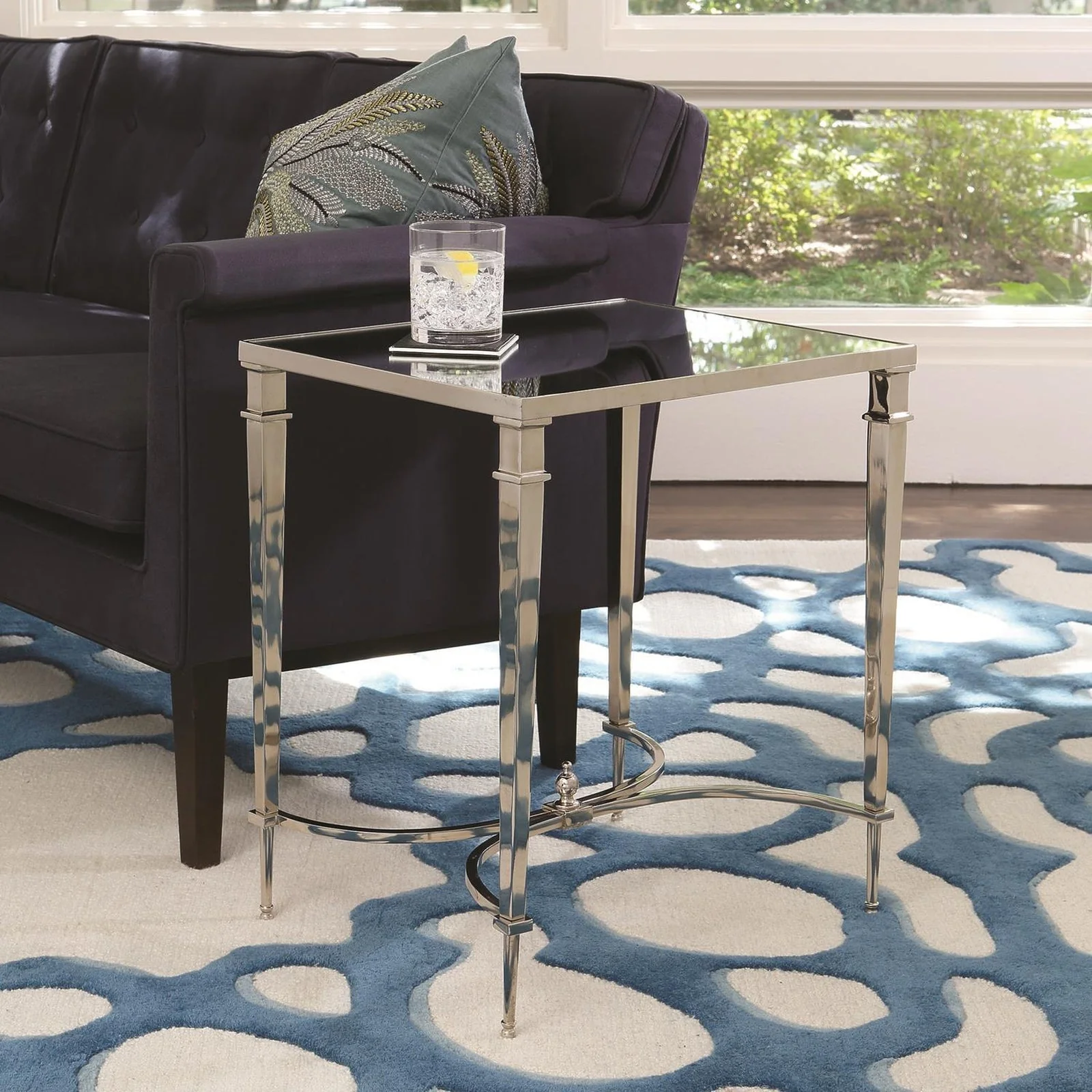 Global Views Rectangular French Square Leg Table - Brass and Black Granite - Image 2