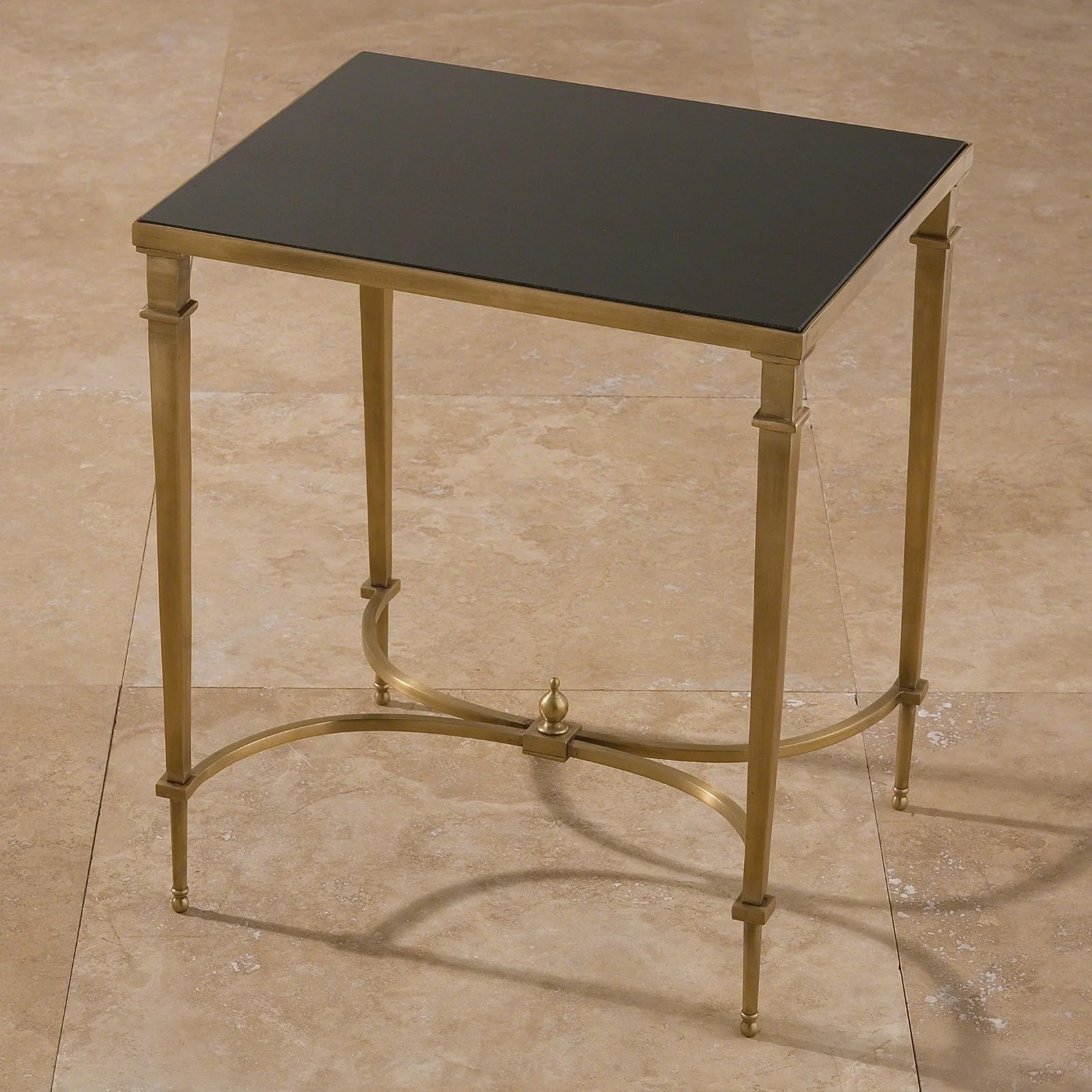 Global Views Rectangular French Square Leg Table - Brass and Black Granite - Image 3