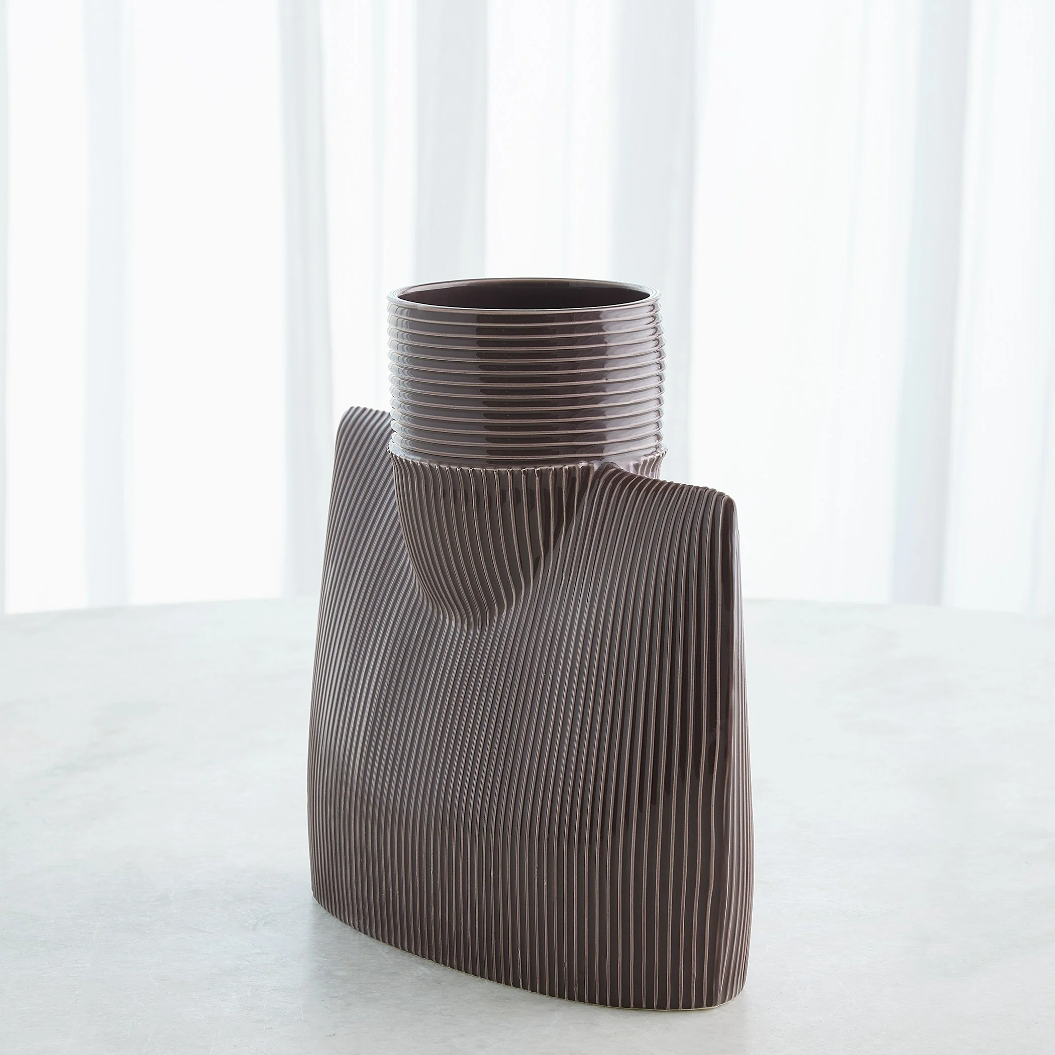 Global Views Ribbed Collar Vase Plum - Image 4