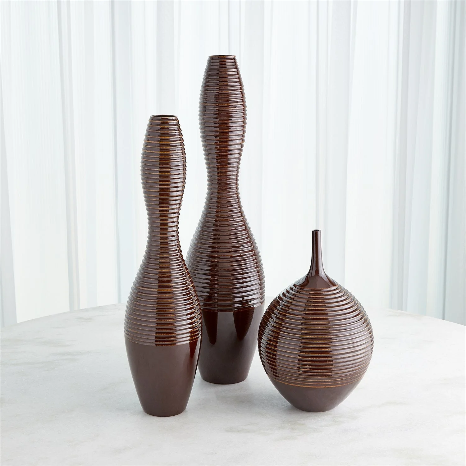 Global Views Ribbed Vases & Bottle - Garnet - Image 2
