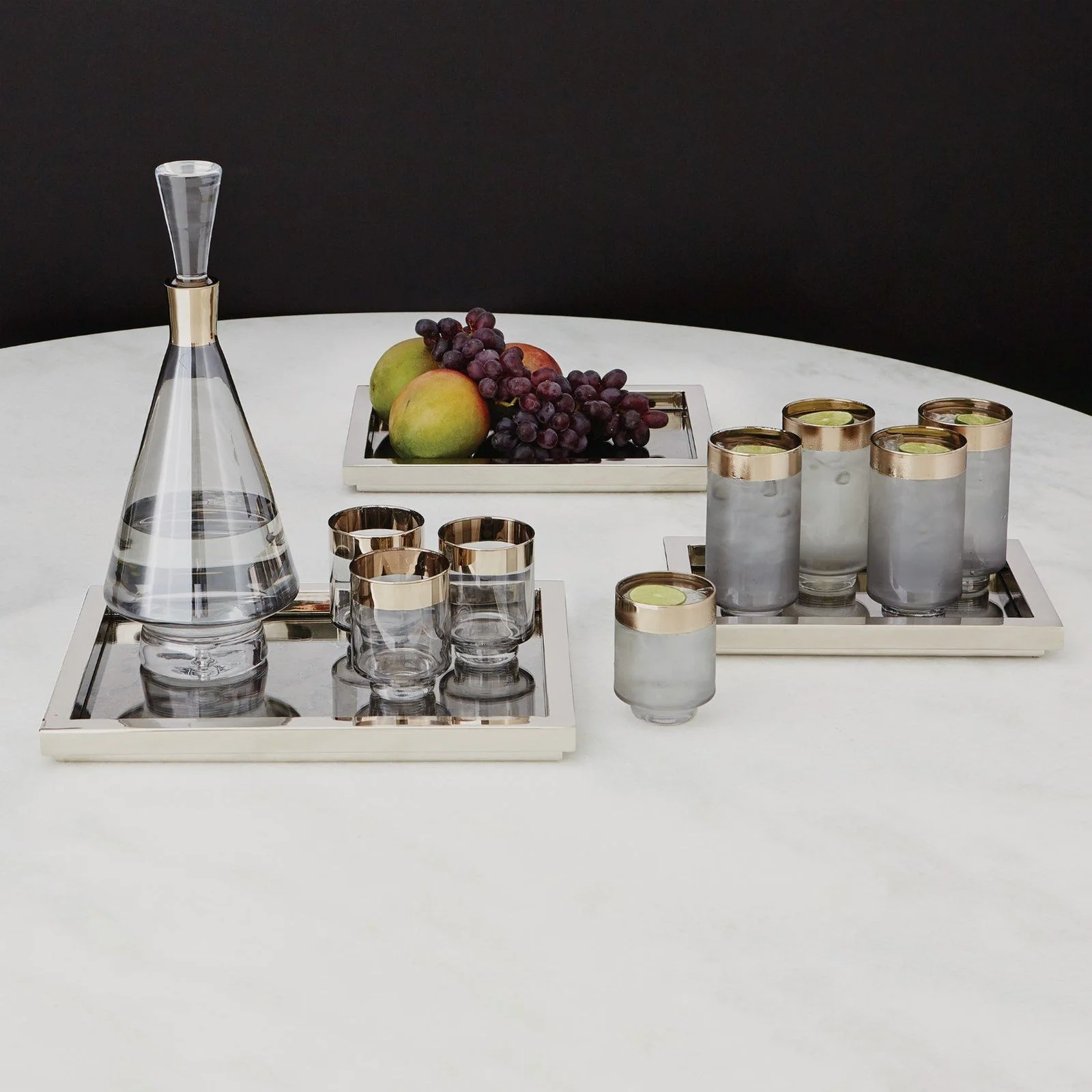Global Views Set of 3 Stepped Nesting Trays-Nickel - Image 3