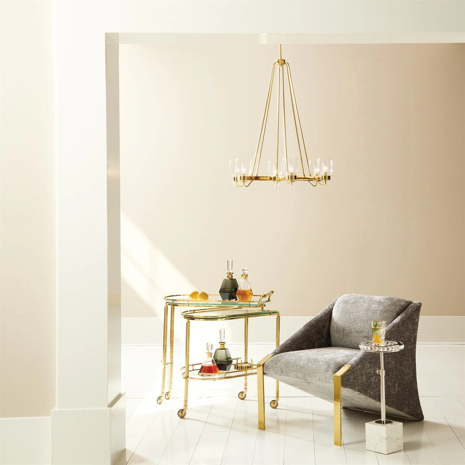 Global Views Six Light Chandelier - Shiny Brass Clearance - Image 2