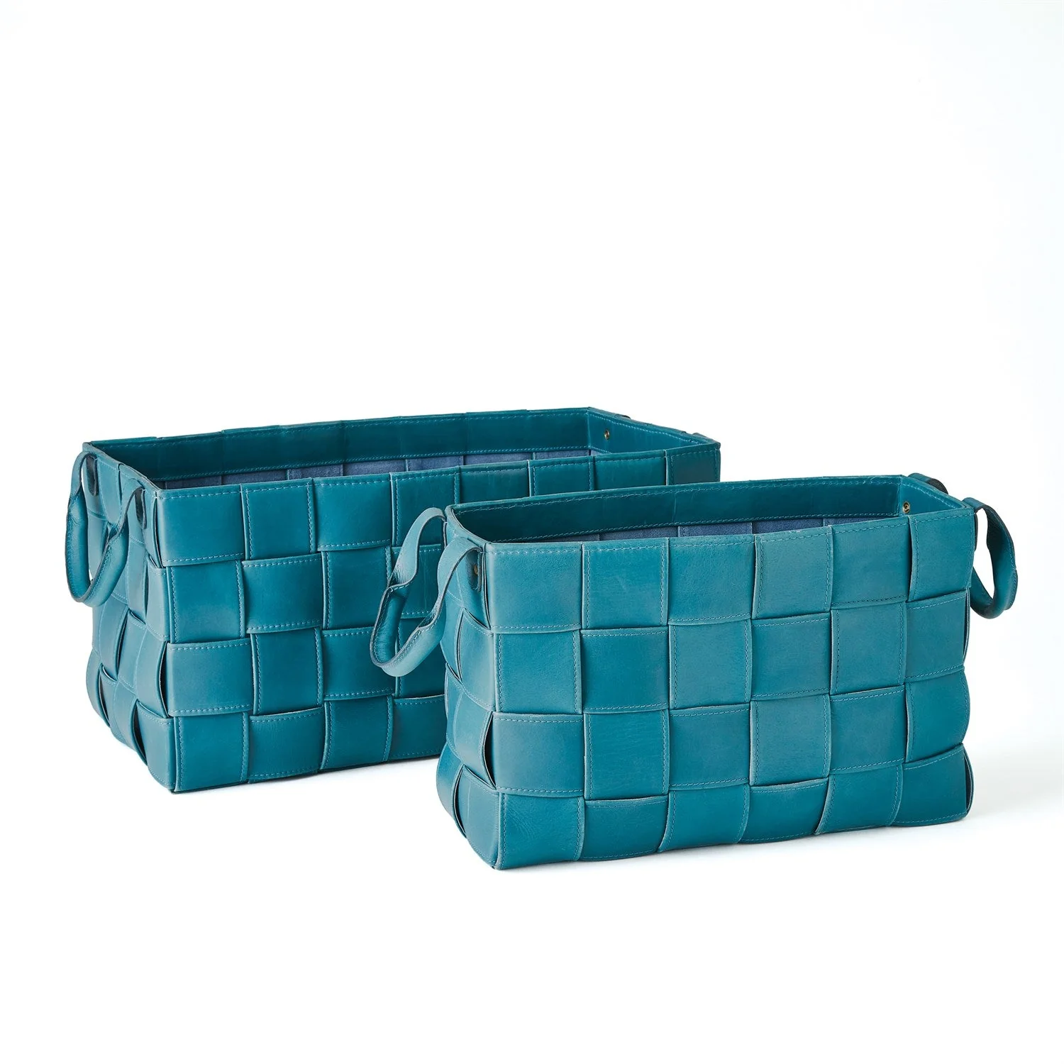 Global Views Soft Woven Leather Basket - Azure - Image 2