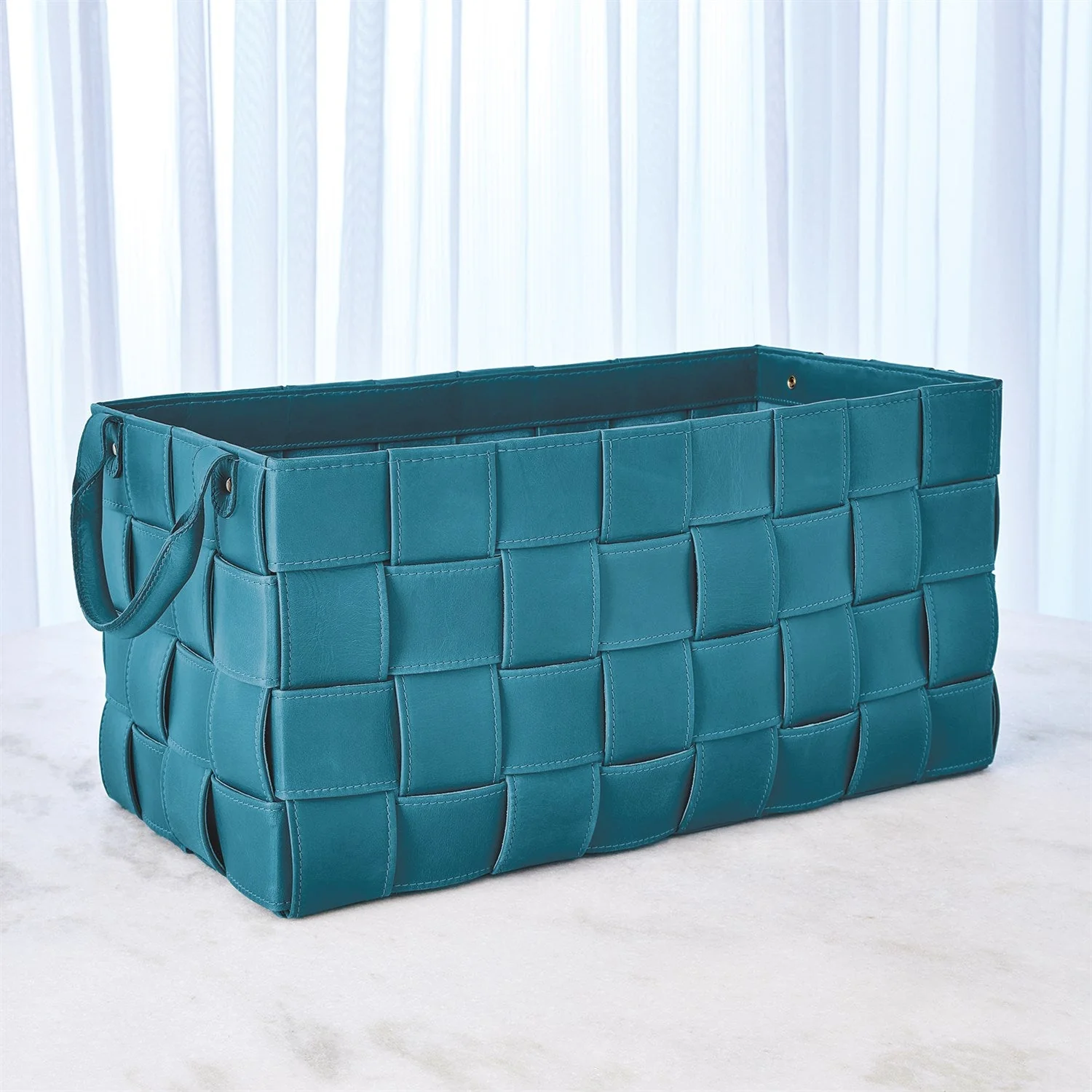 Global Views Soft Woven Leather Basket - Azure - Image 3