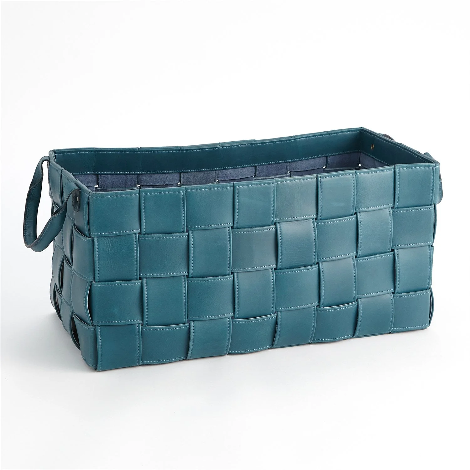 Global Views Soft Woven Leather Basket - Azure - Image 4