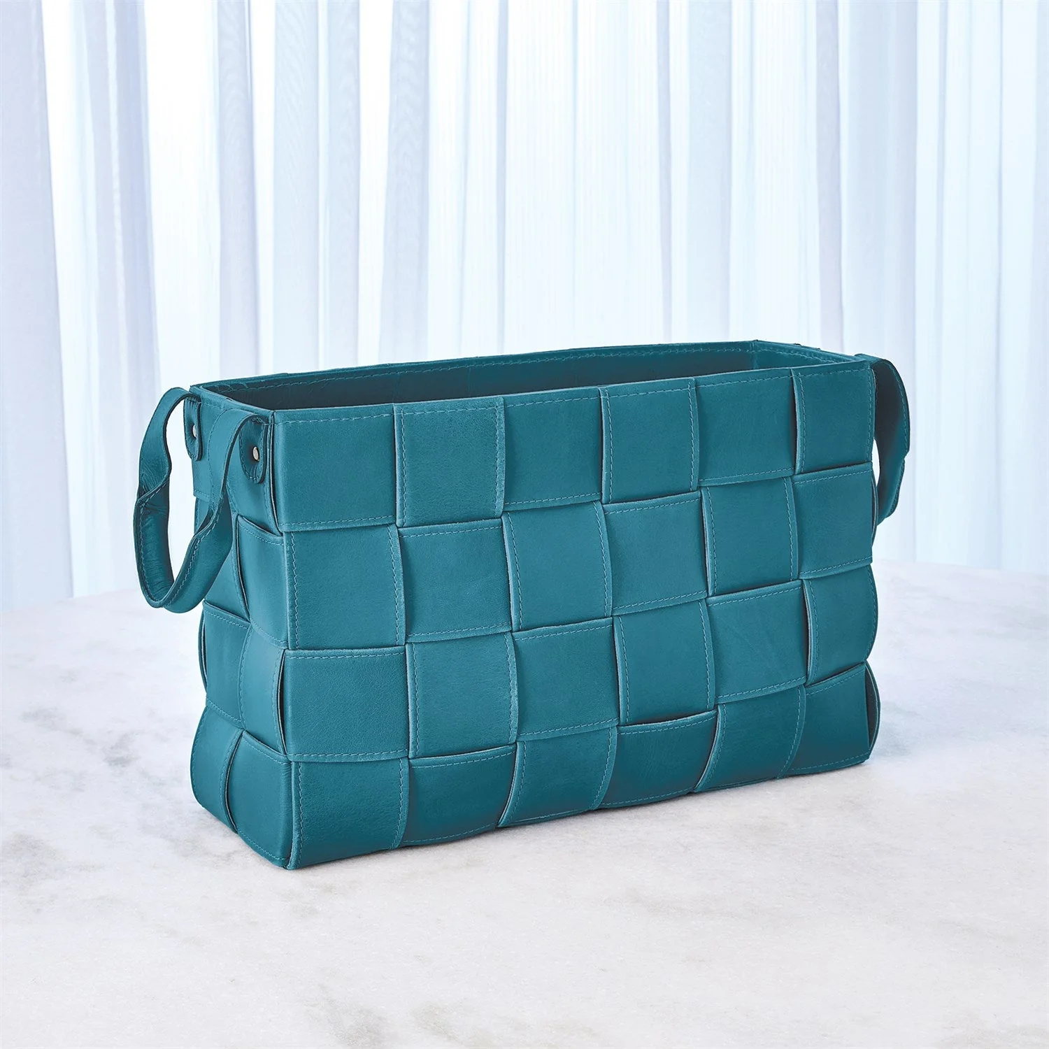 Global Views Soft Woven Leather Basket - Azure - Image 5