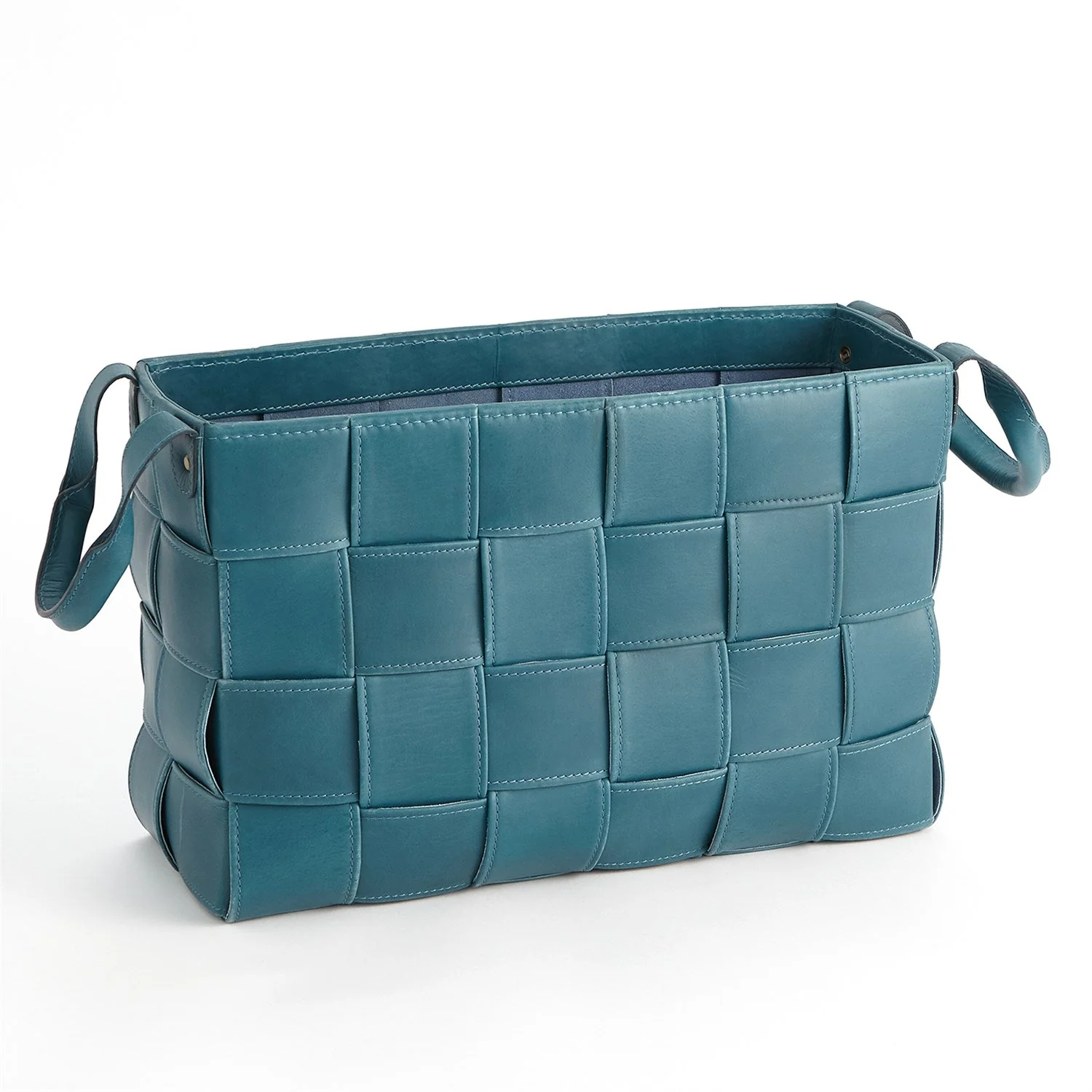 Global Views Soft Woven Leather Basket - Azure - Image 6
