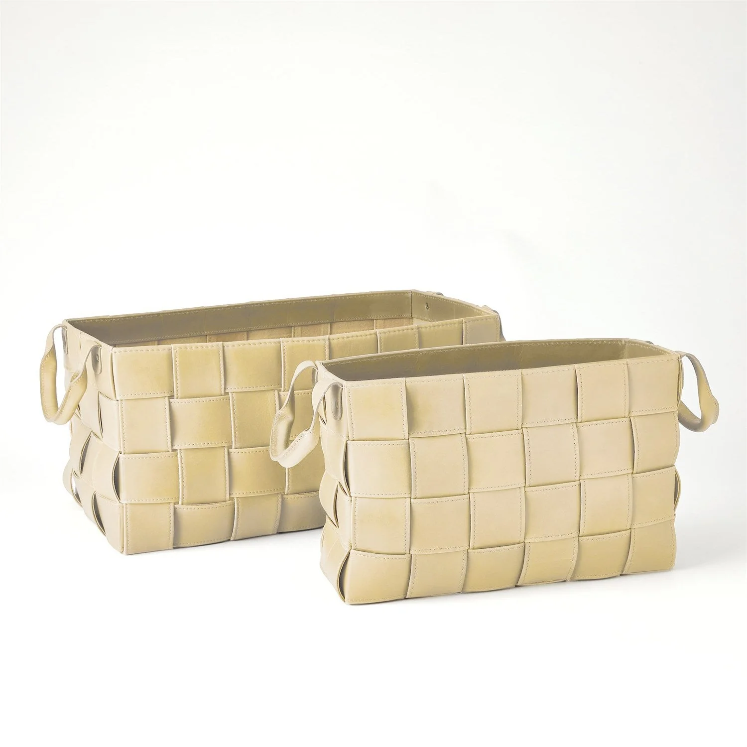 Global Views Soft Woven Leather Basket - Beige - Image 2