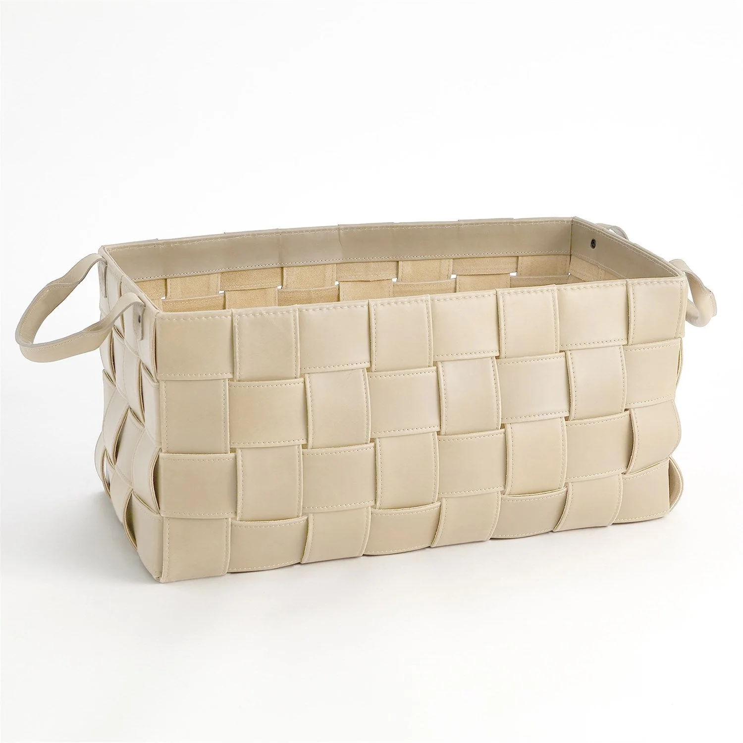 Global Views Soft Woven Leather Basket - Beige - Image 3