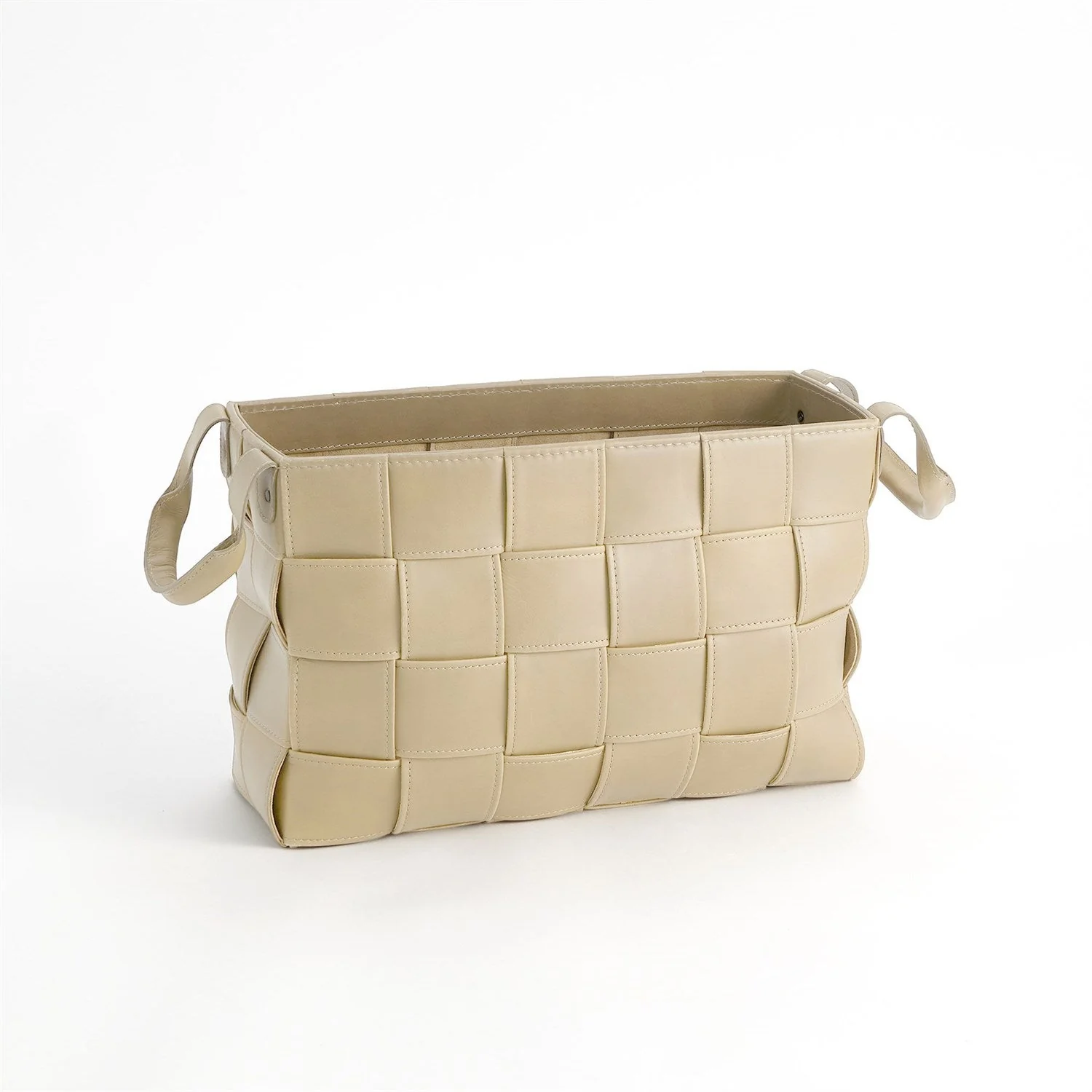 Global Views Soft Woven Leather Basket - Beige - Image 4