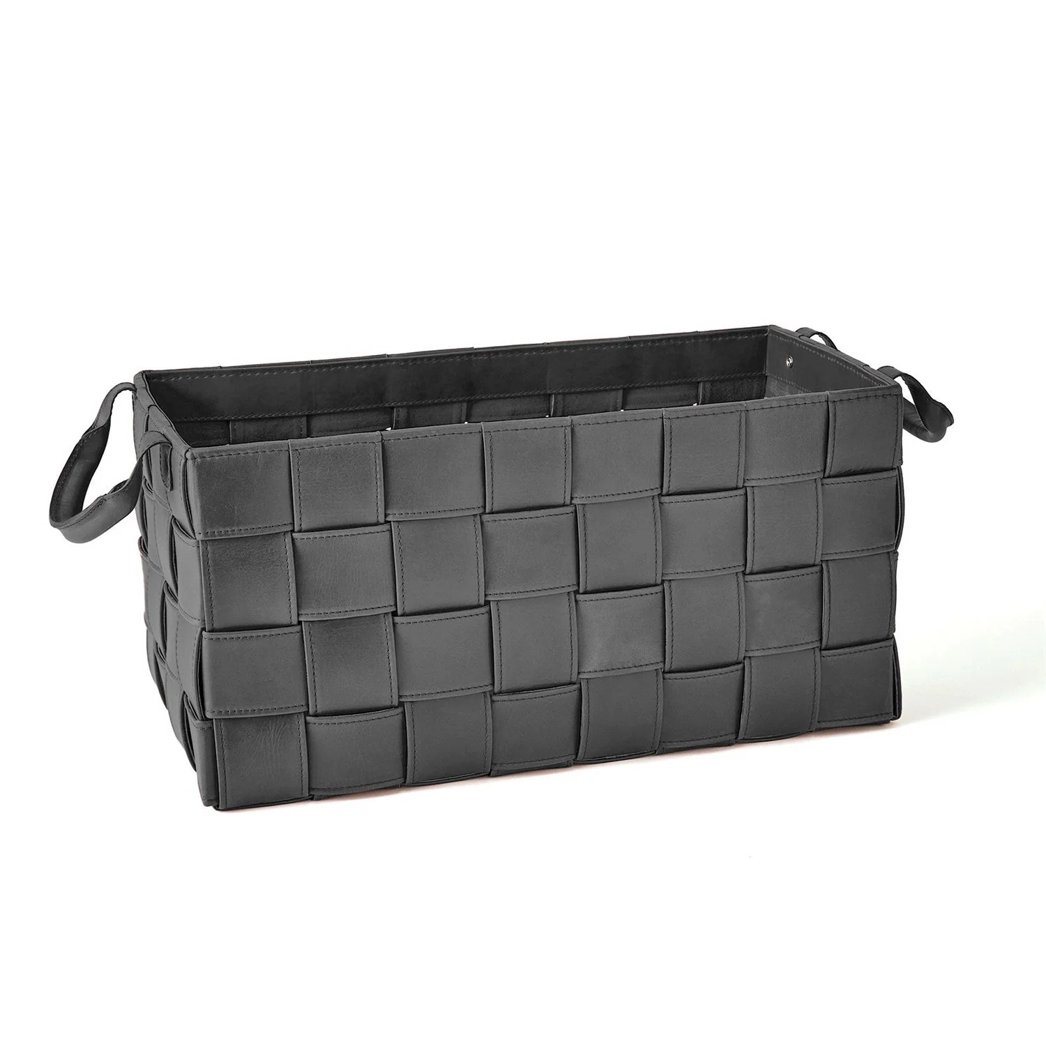 Global Views Soft Woven Leather Basket - Black - Image 2