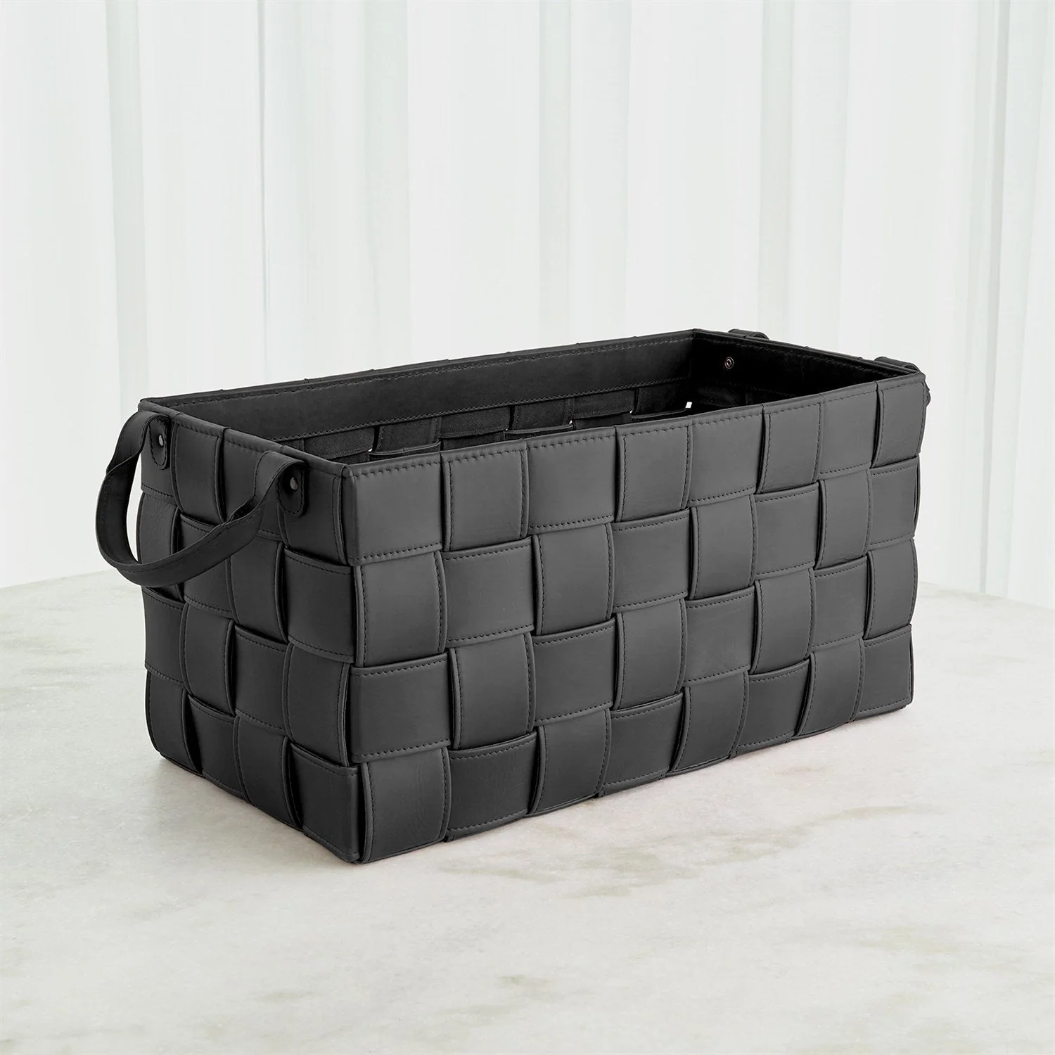 Global Views Soft Woven Leather Basket - Black - Image 3